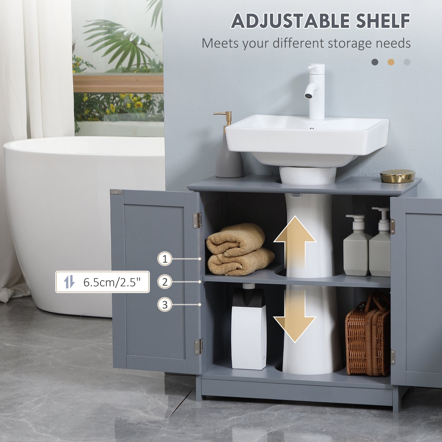 HOMCOM Under Sink Bathroom Cabinet with 2 Doors and Shelf, Pedestal Sink Bathroom Vanity Furniture, White