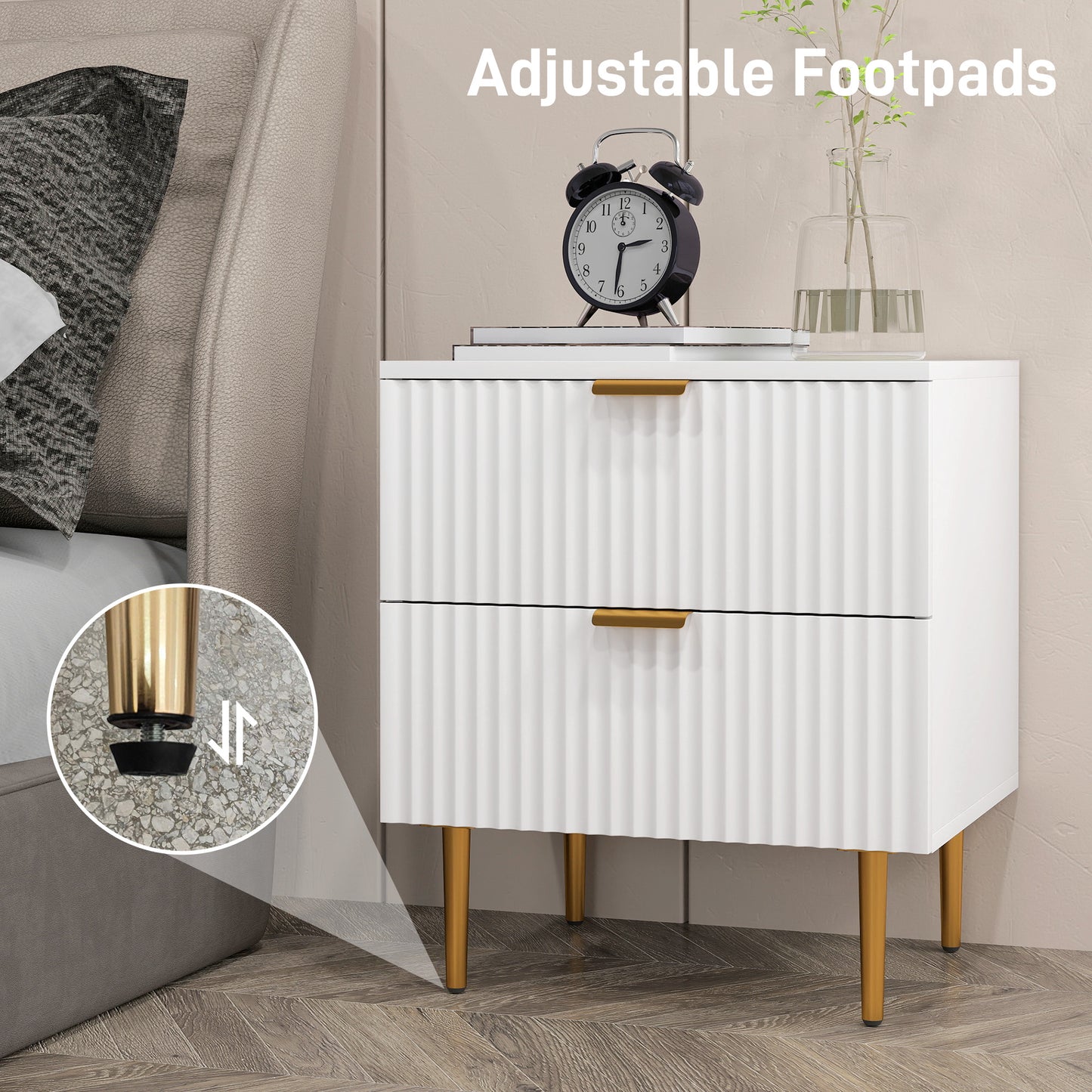 HOMCOM Bedside Table, Modern Nightstand with 2 Drawers, Side End Table with Metal Legs for Living Room, Bedroom, Black