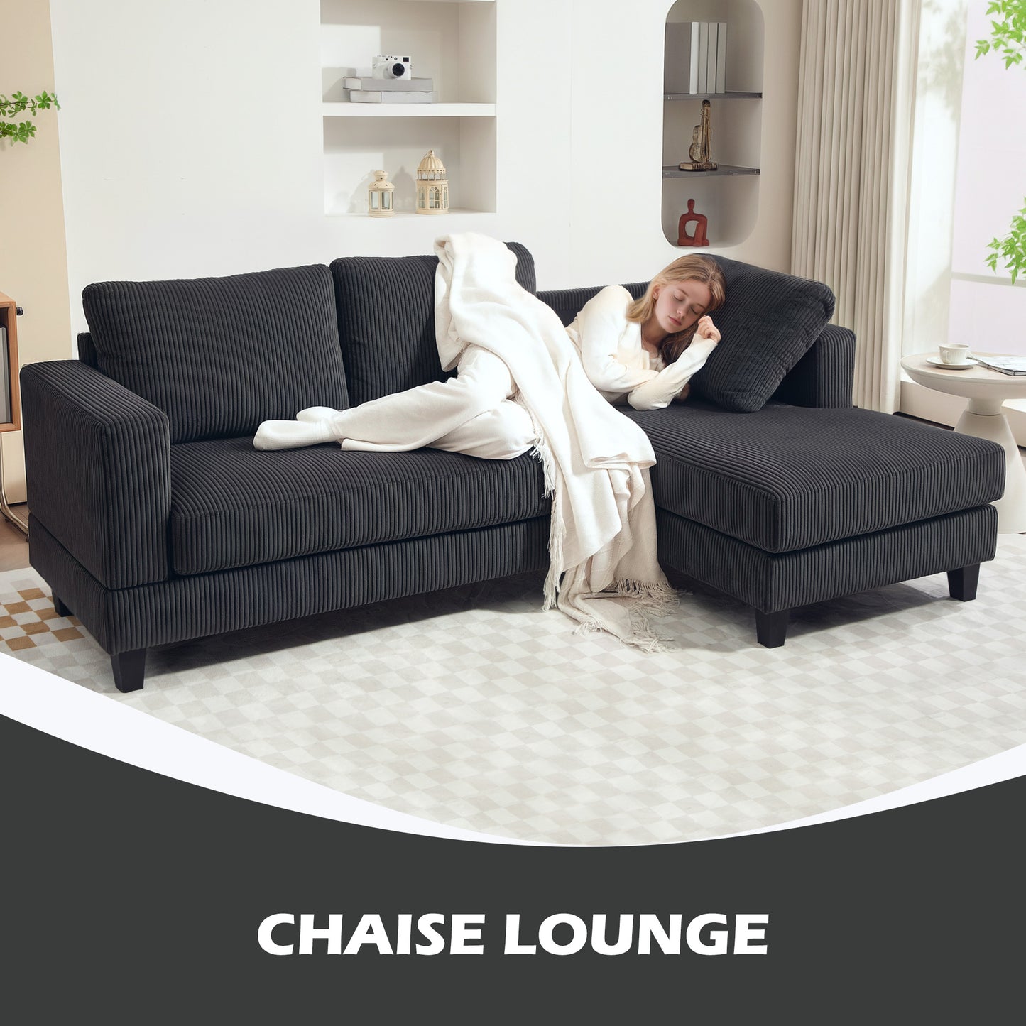 HOMCOM L Shaped Couch, L Shape Sofa with Chaise Lounge and Spring Cushion for Living Room, Bedroom, Grey