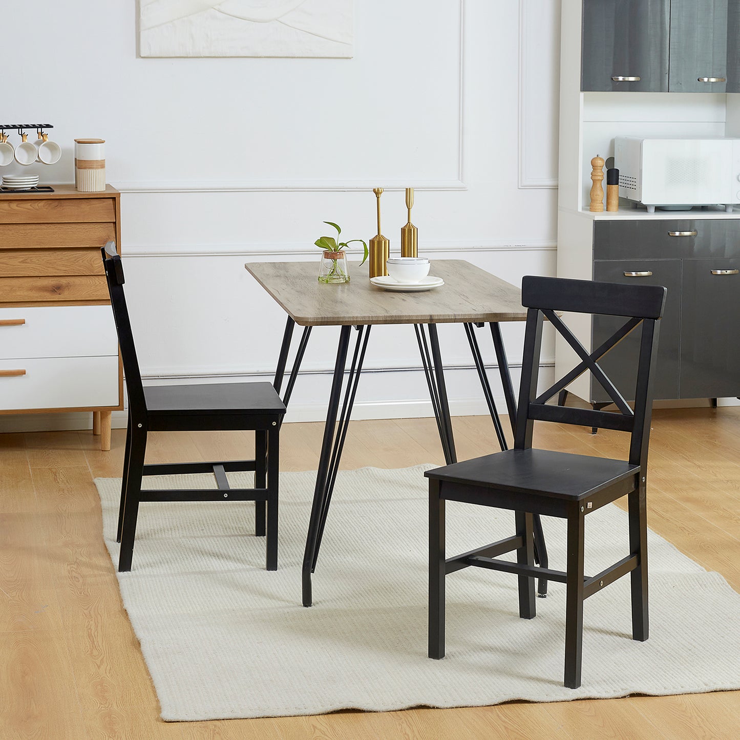 HOMCOM Wooden Dining Chairs Set of 2, Kitchen Chairs with Cross Back, Solid Structure for Living Room and Dining Room, Black