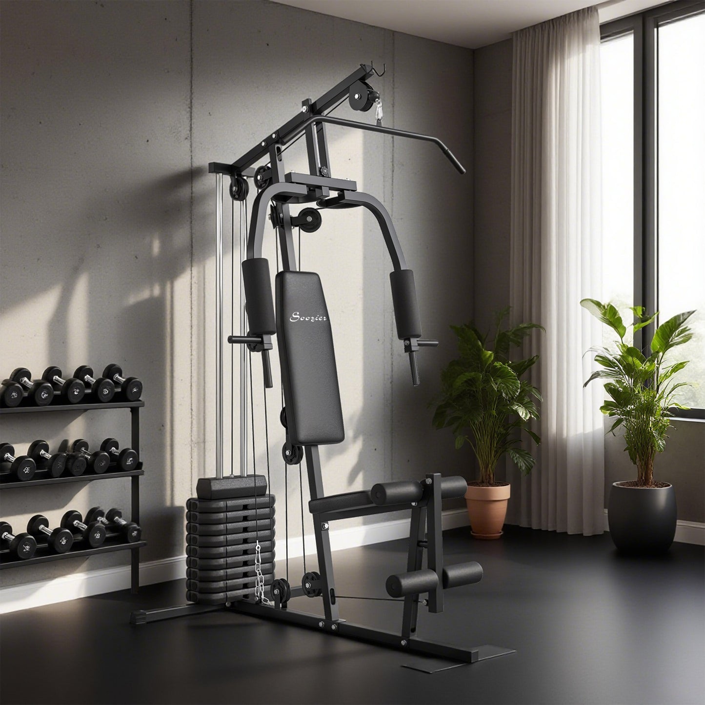Soozier Multi-Exercise Home Gym Station with 99lbs Weight Stack, for Full Body Workout