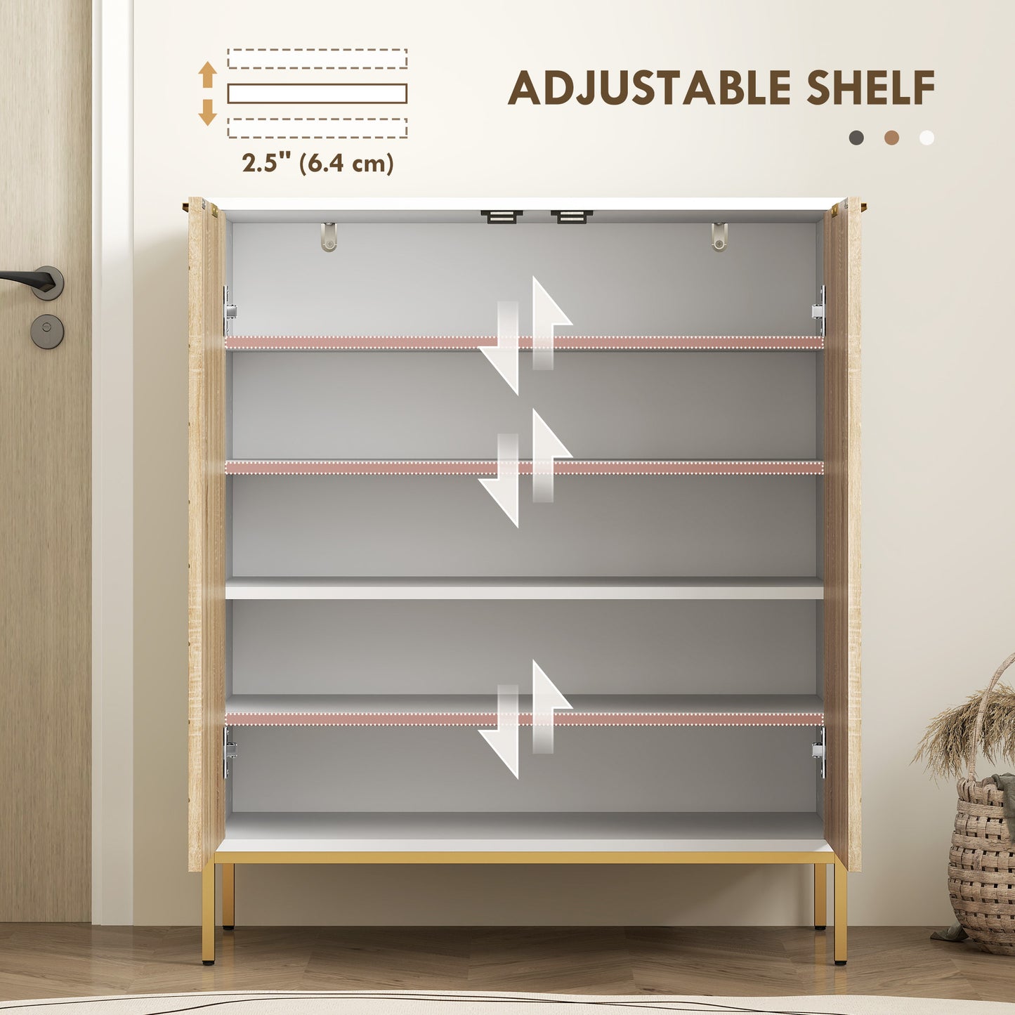 HOMCOM Shoe Storage Cabinet for 15 Pairs, Freestanding Shoe Cabinet with Doors and Adjustable Shelves for Hallway, Oak