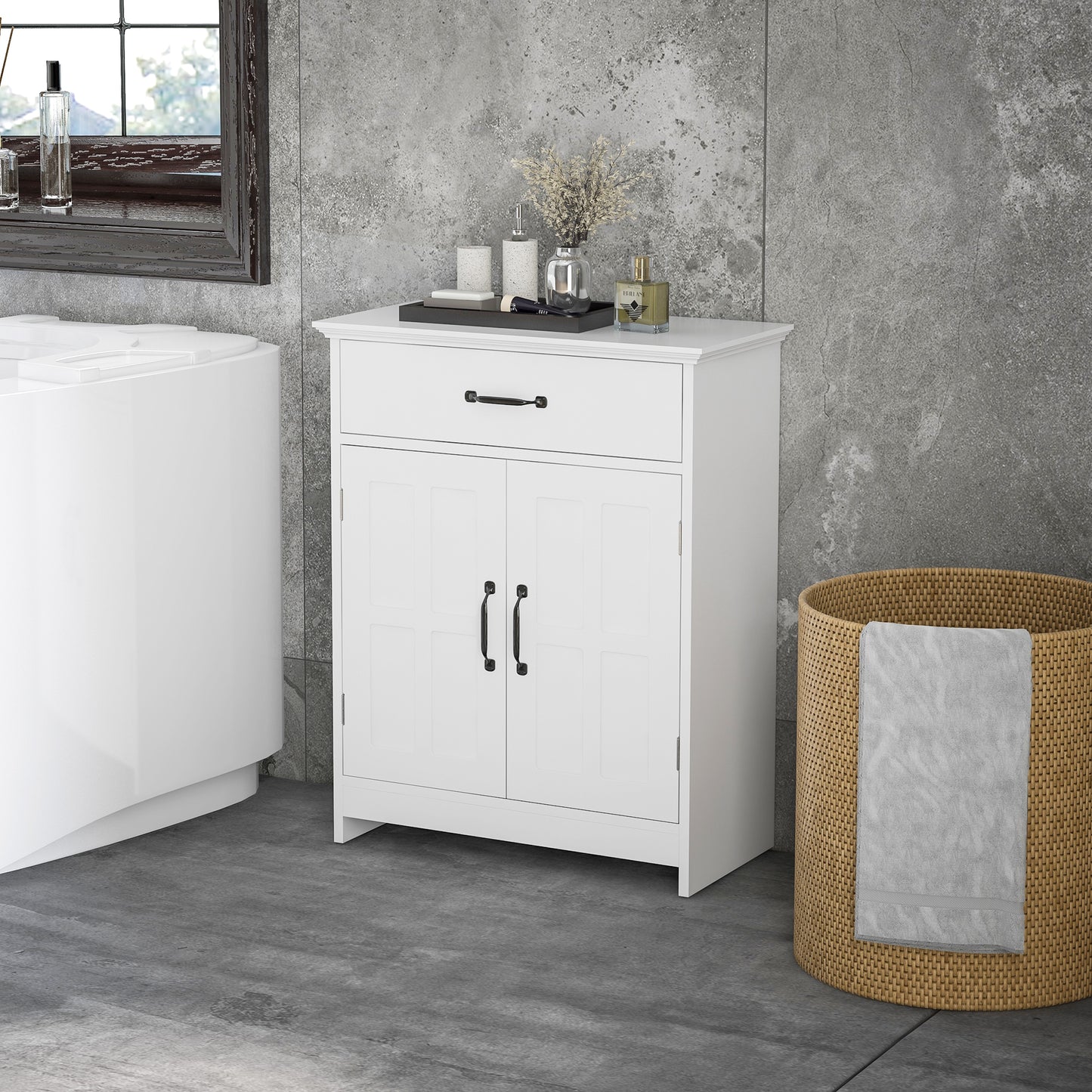 kleankin Bathroom Storage, Bathroom Cabinet with 2 Doors, Adjustable Shelves for Living Room Kitchen, 23.6"x11.8"x29.5", White