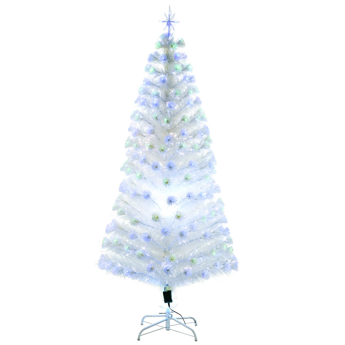 HOMCOM 6FT Artificial Tree Multi-Colored Pre-Lit Home Christmas Decoration White