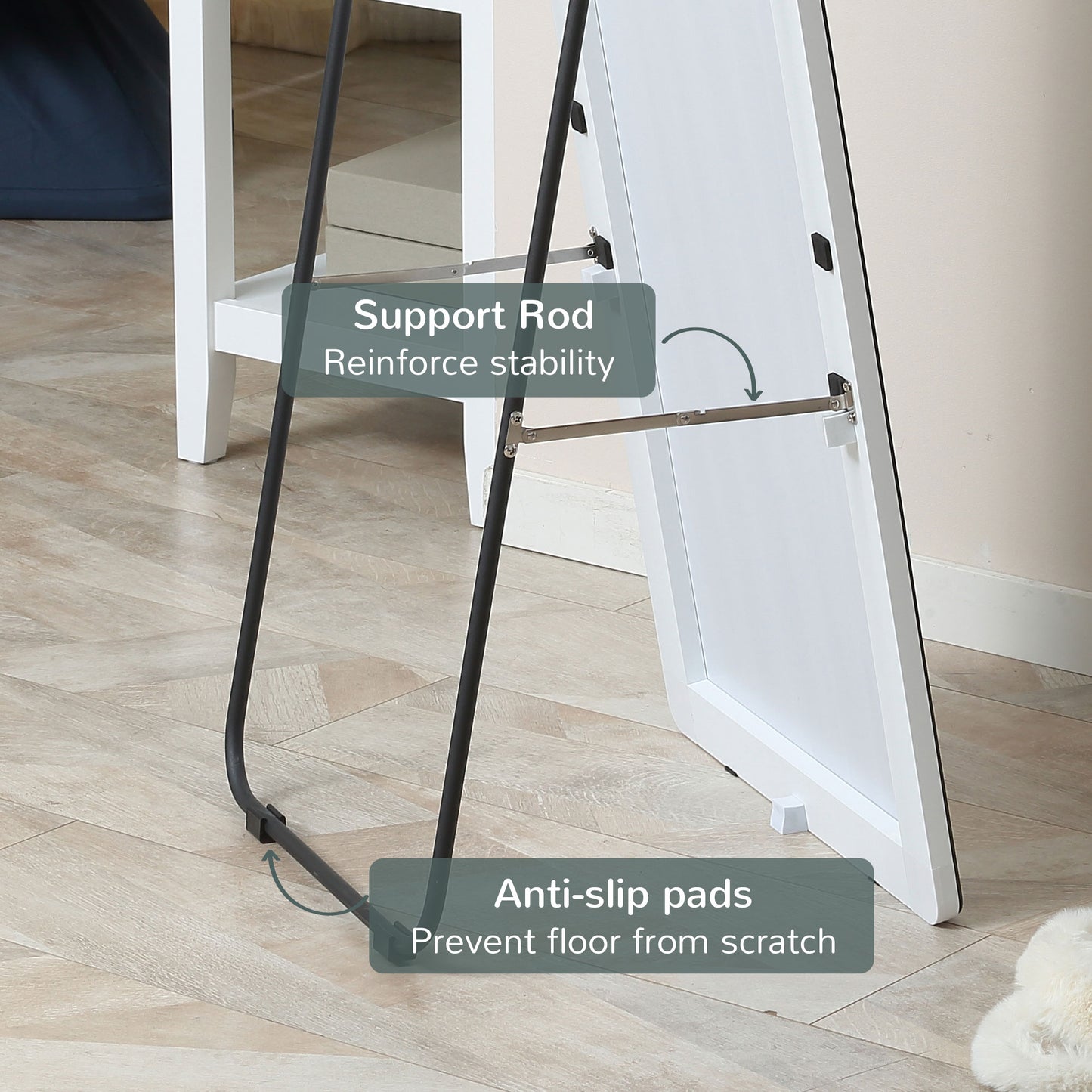 HOMCOM 63"x18" Full Length Mirror, Floor Standing, Wall-Mounted or Leaning Against Wall Tall Mirror w/Support Frame, Rectangular Full Body Mirror for Bedroom, Living Room, Silver
