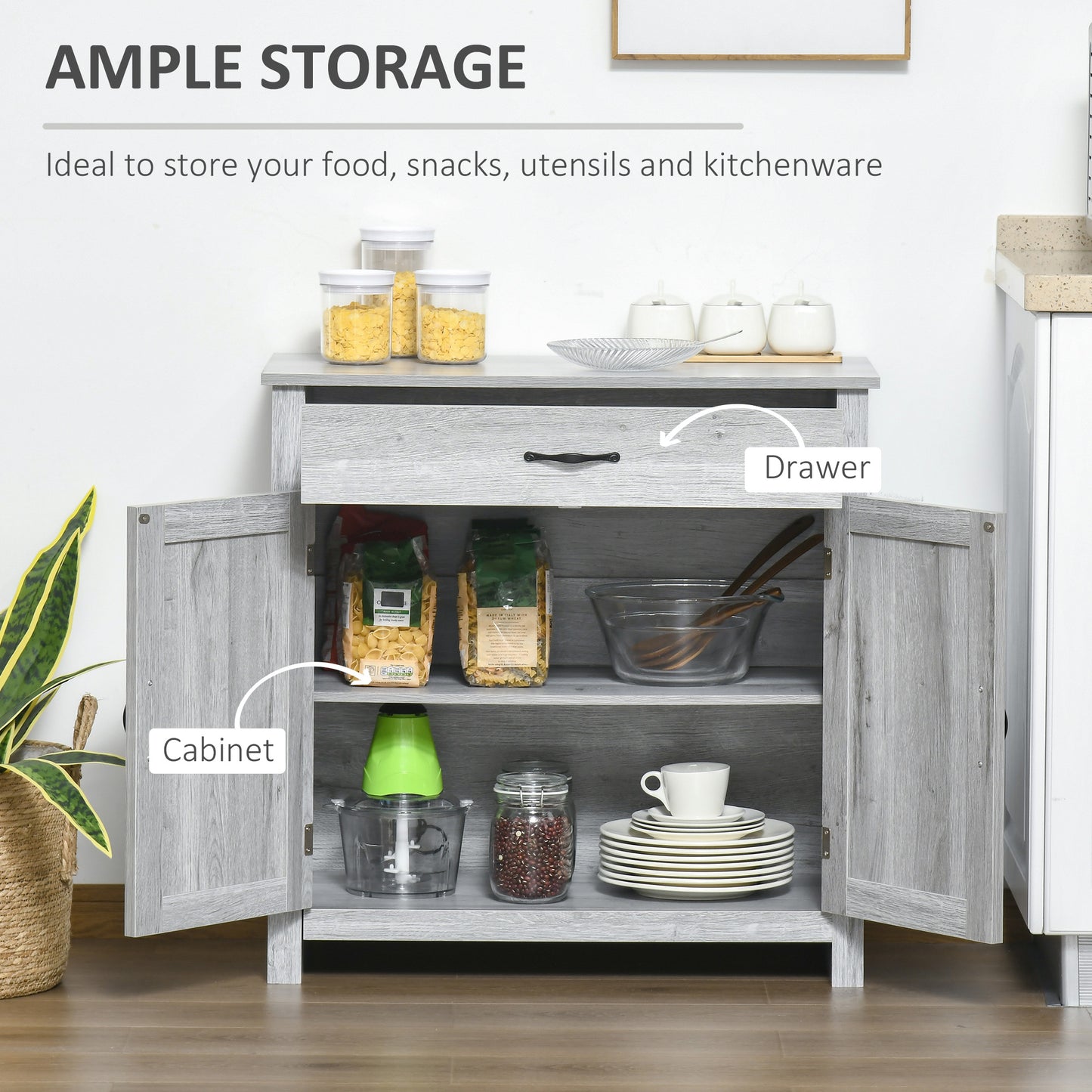 HOMCOM Farmhouse Sideboard Buffet Cabinet, Storage Cabinet with Barn Doors, Distressed Brown