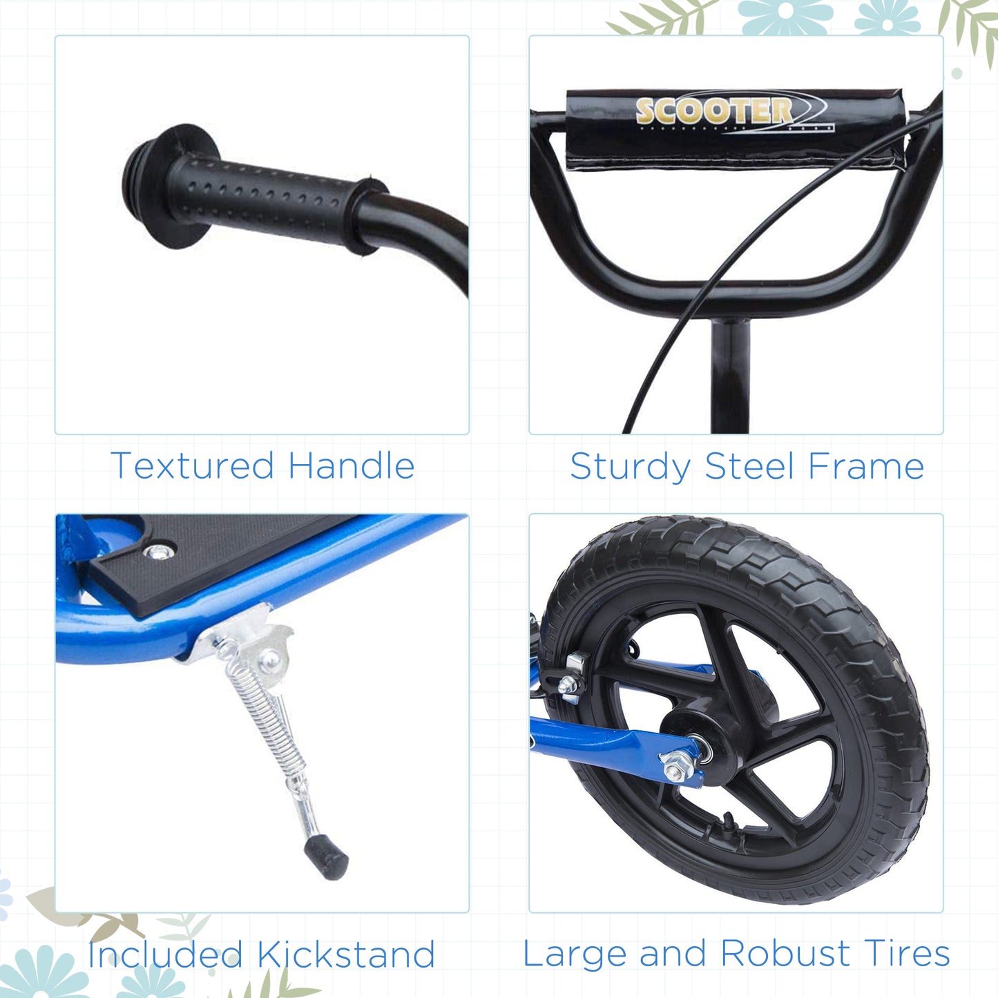 HOMCOM Kids Scooter Street Bike Bicycle for Teens Ride on Toy w/ 12'' Tire for 5-12 Year Old Blue