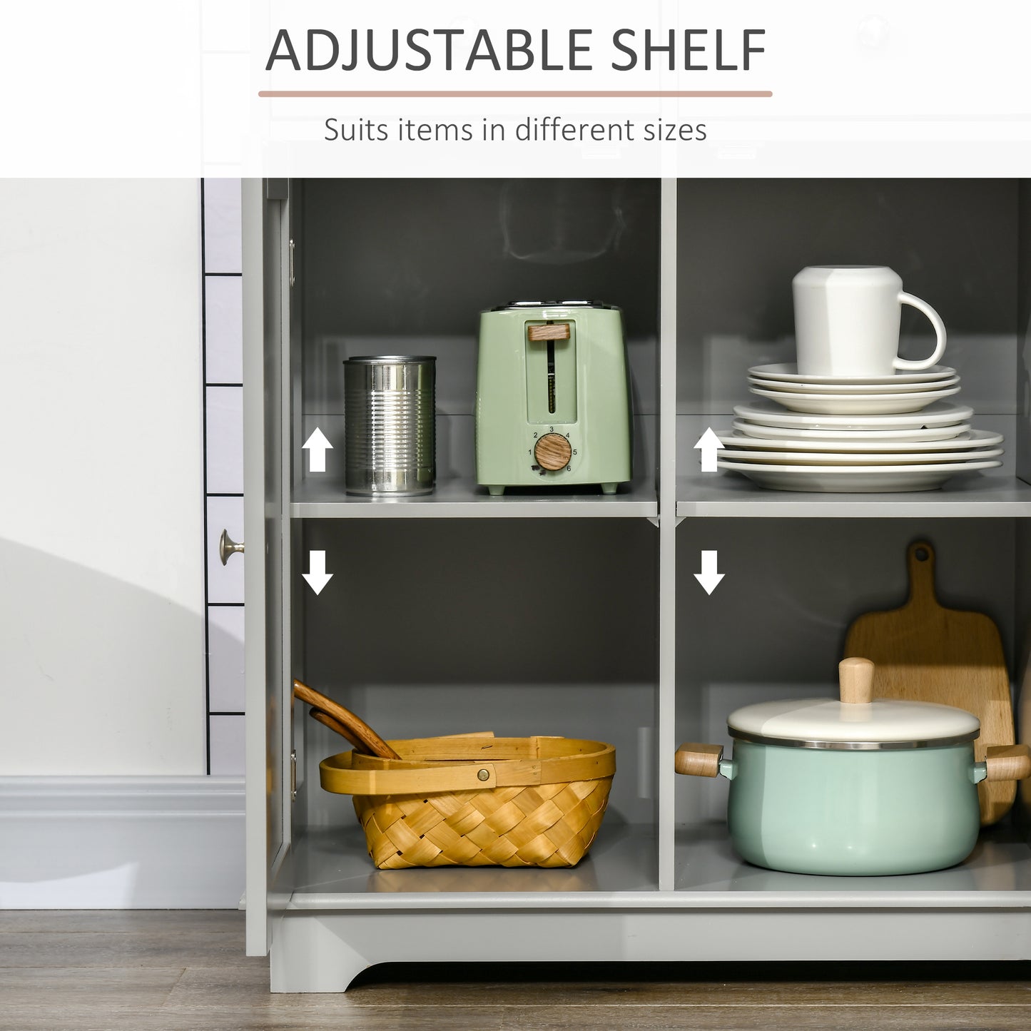 HOMCOM Modern Sideboard, Buffet Cabinet with Storage Cabinets, Drawers and Adjustable Shelves for Living Room, White