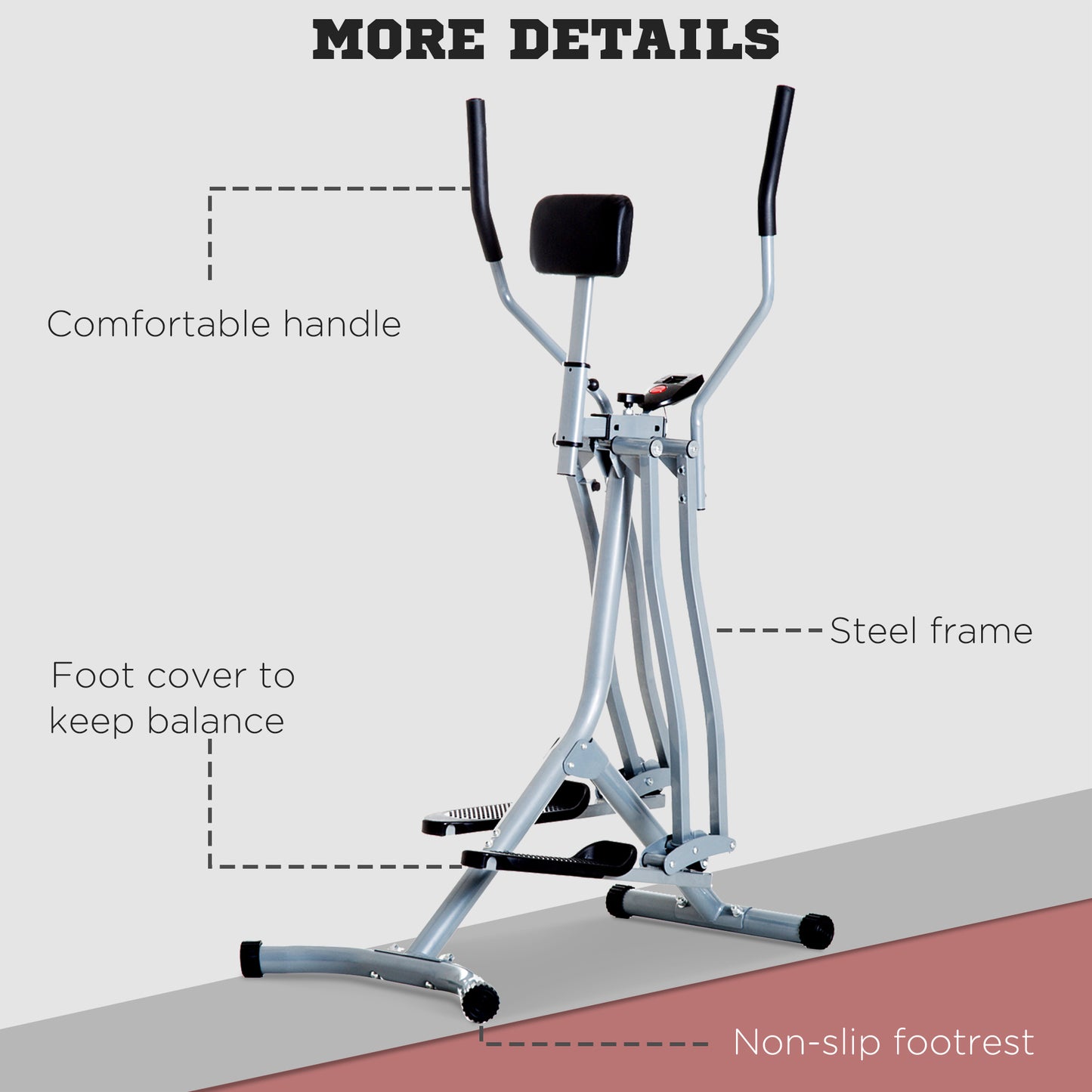 Soozier Upright Elliptical Trainer, Air Walker Exercise Machine with LCD Monitor for Aerobic Exercise, Gazelle Glider for Home, 242lbs Capacity, Grey