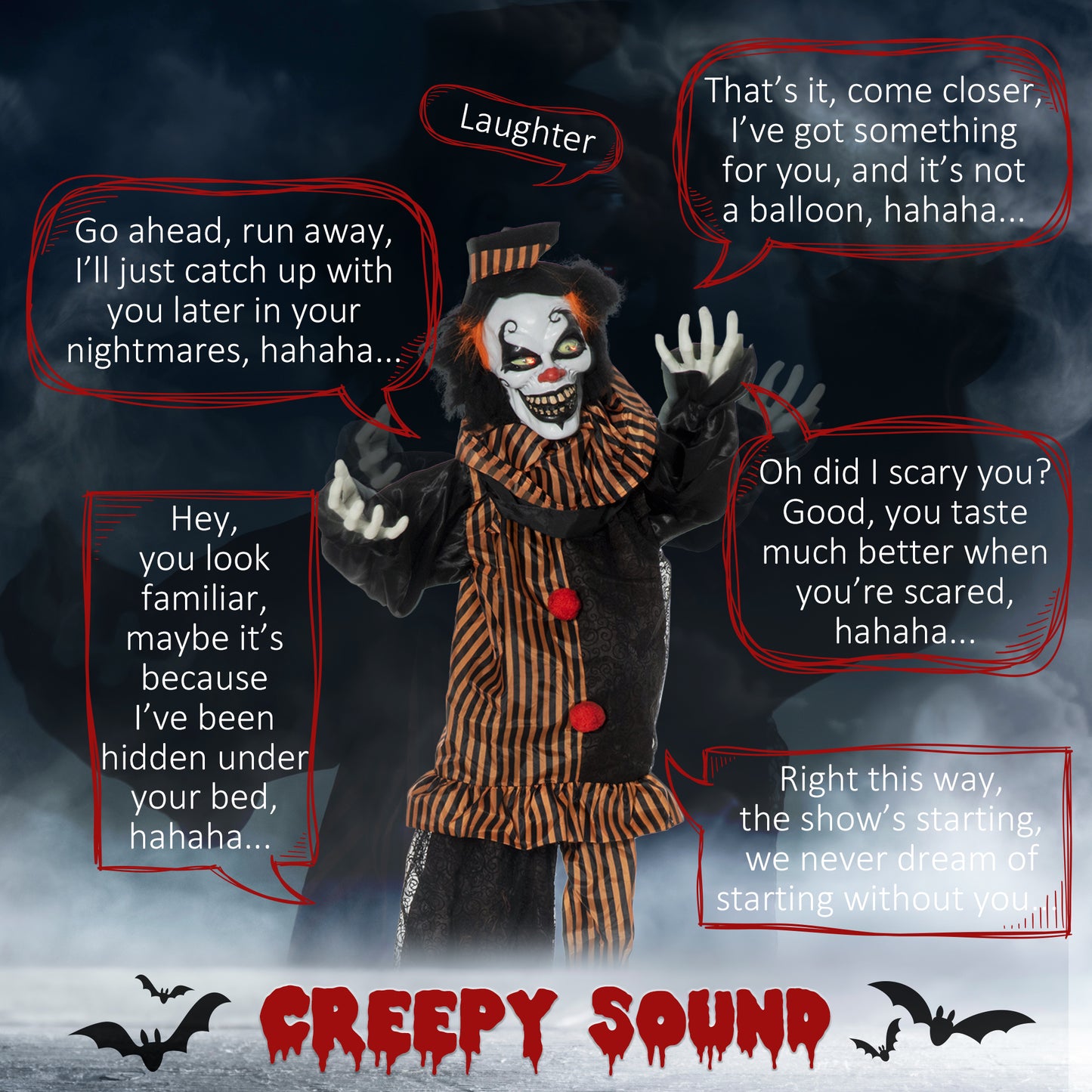 Outsunny 5.6' Life Size Clown Outdoor Halloween Decoration Animatronic, Animated Prop w/ Light Up Eyes