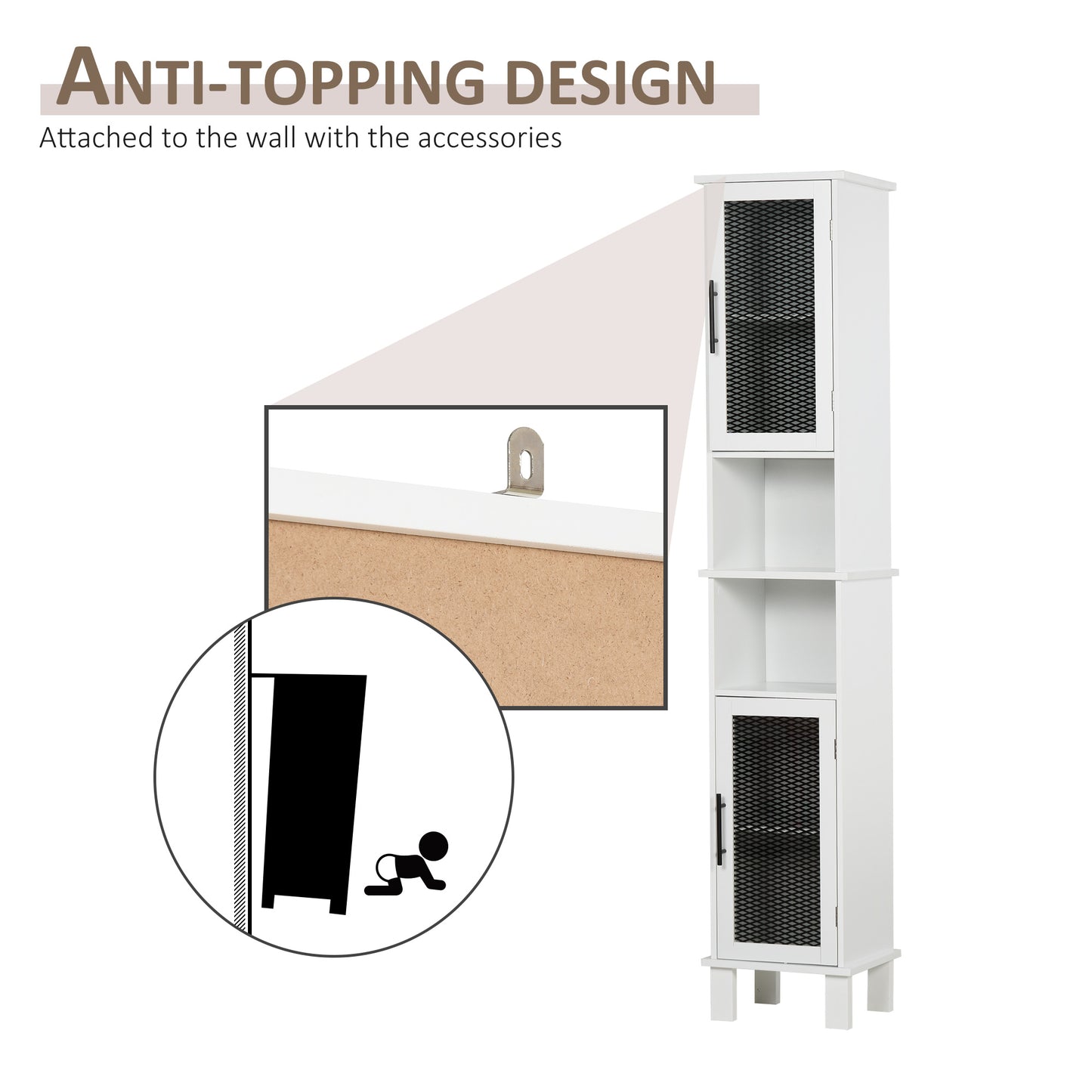 HOMCOM 69.5"H Tall Bathroom Cabinet, Free Standing Tower Cabinet with 2 Doors, Shelves Space Saving Vertical Slim Home Storage Furniture, White