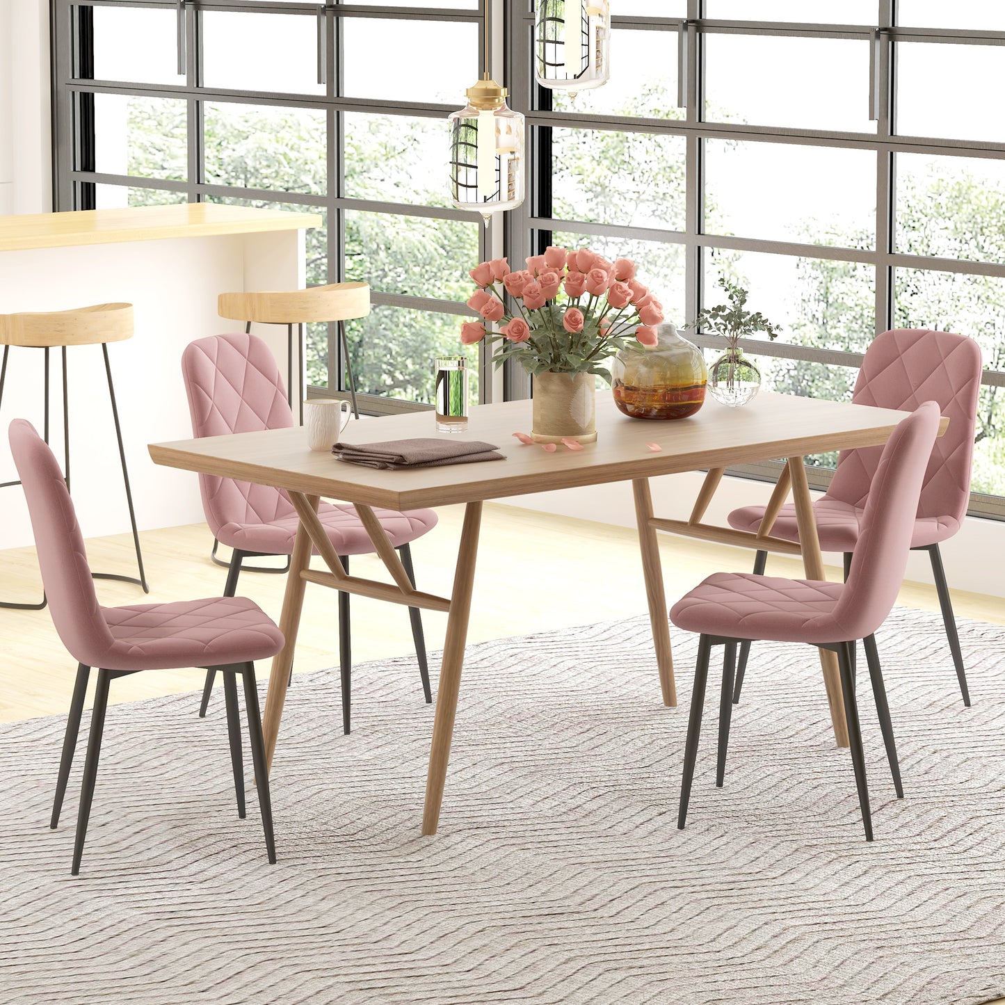 HOMCOM Dining Chairs Set of 4, Upholstered Dining Room Chairs with Steel Legs, Modern Kitchen Chair for Dining Room, Grey
