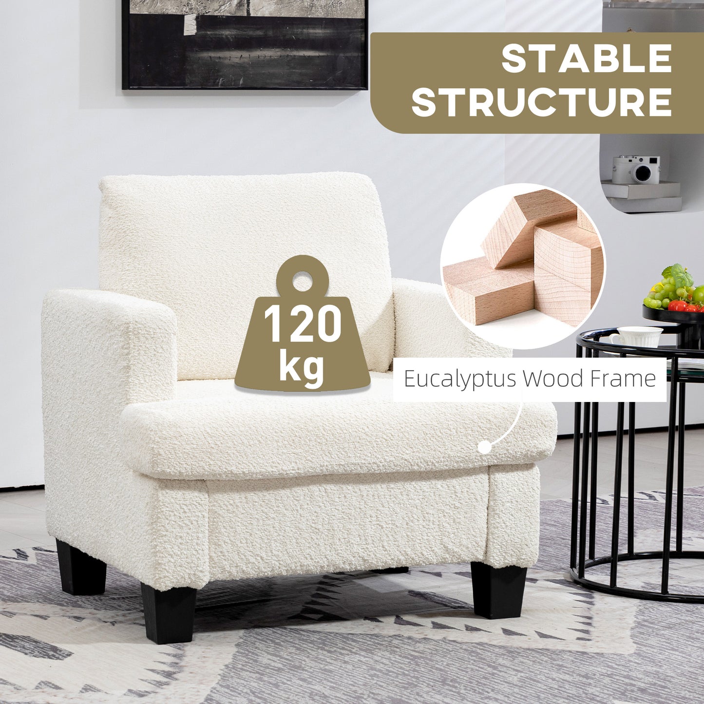 HOMCOM Modern Armchair, Upholstered Chenille Accent Chair with Wood Frame and Back Pillow for Living Room, Dark Grey