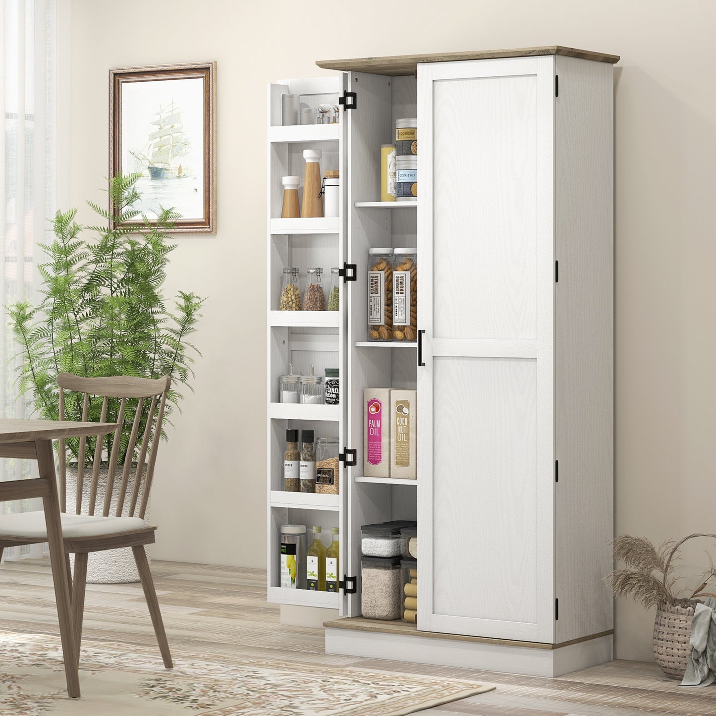 HOMCOM 70" Tall Kitchen Pantry Cabinet with Door Shelves and Adjustable Shelves, Black Wood Grain