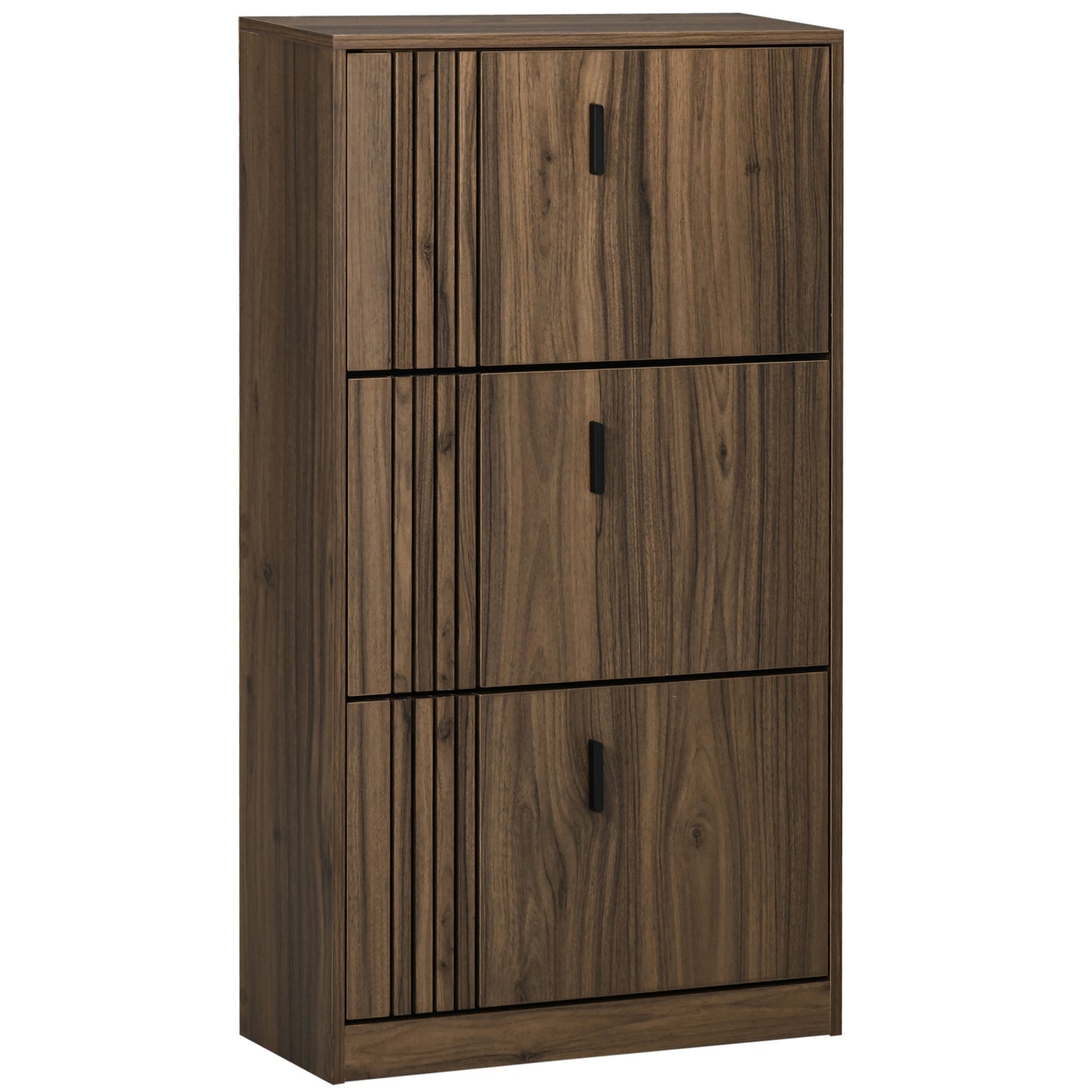 HOMCOM Shoe Storage Cabinet Organizer for 18 Pairs of Shoes with 3 Flip Drawers and Adjustable Shelves, Walnut