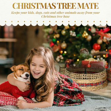 HOMCOM 23 inch Rustic Christmas Tree Skirt, Water Hyacinth Christmas Tree Collar for Party, Holiday, Home Decoration, Natural