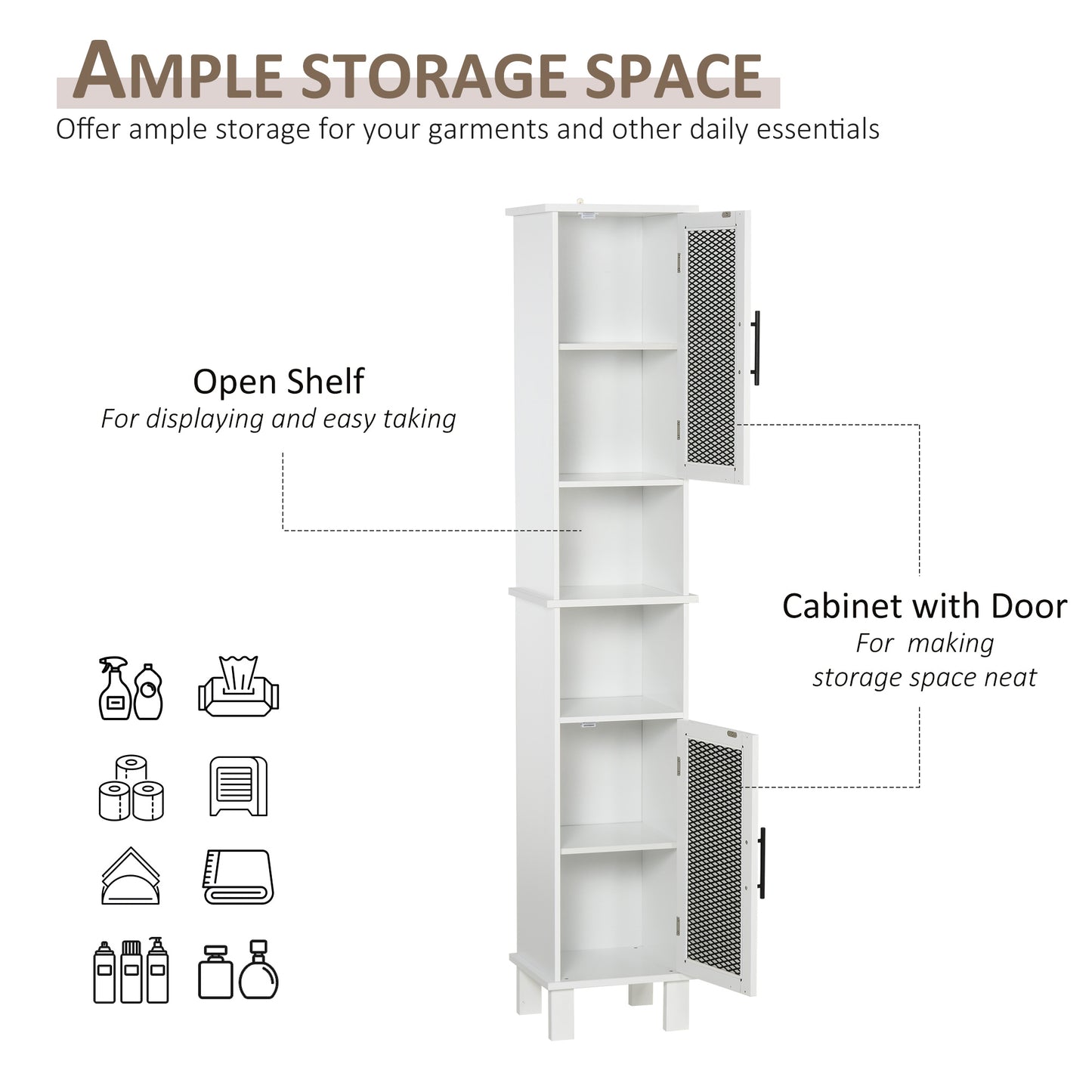 HOMCOM 69.5"H Tall Bathroom Cabinet, Free Standing Tower Cabinet with 2 Doors, Shelves Space Saving Vertical Slim Home Storage Furniture, White