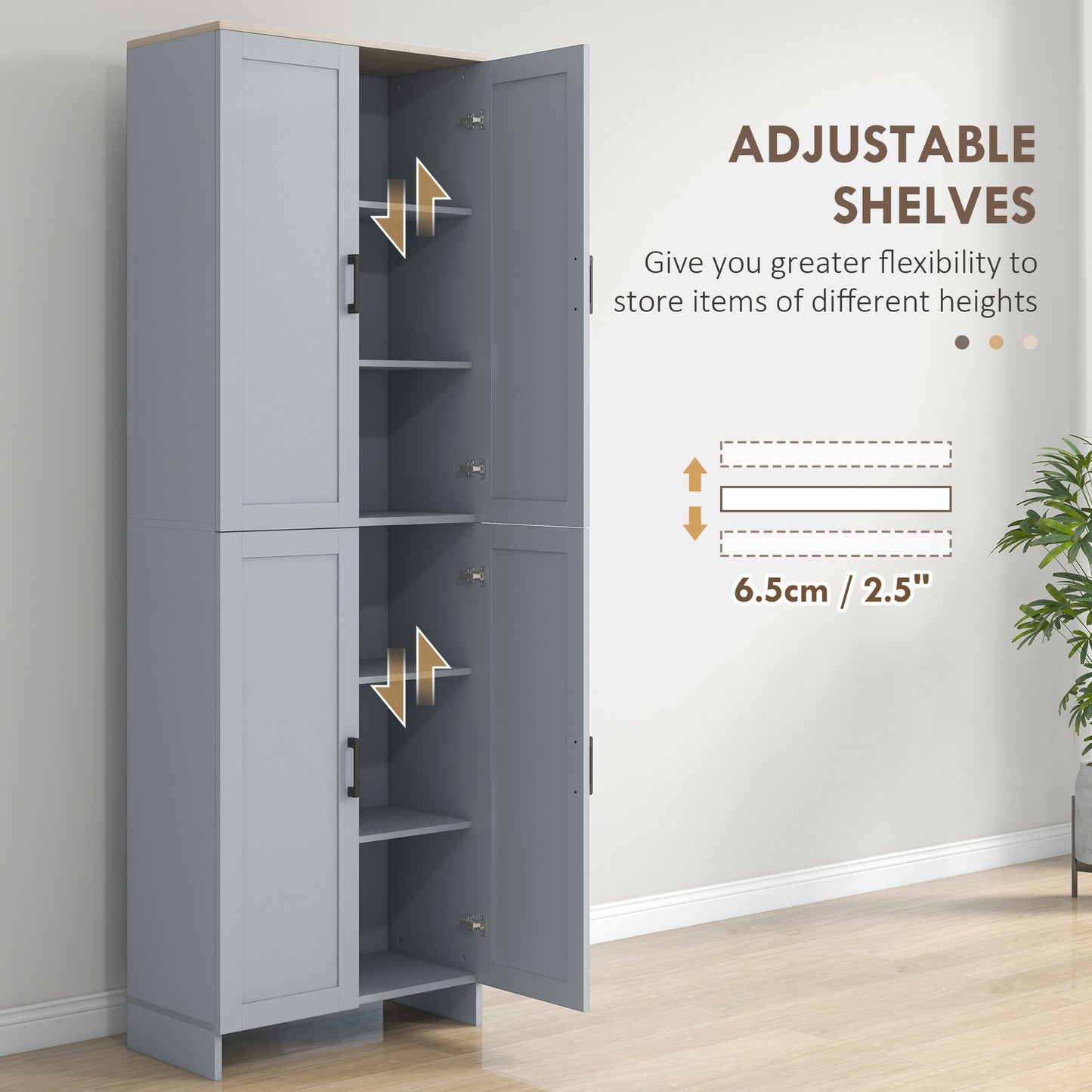 HOMCOM 67" 4-Door Kitchen Pantry Cabinet, Freestanding Storage Cabinet Cupboard with Adjustable Shelves, White