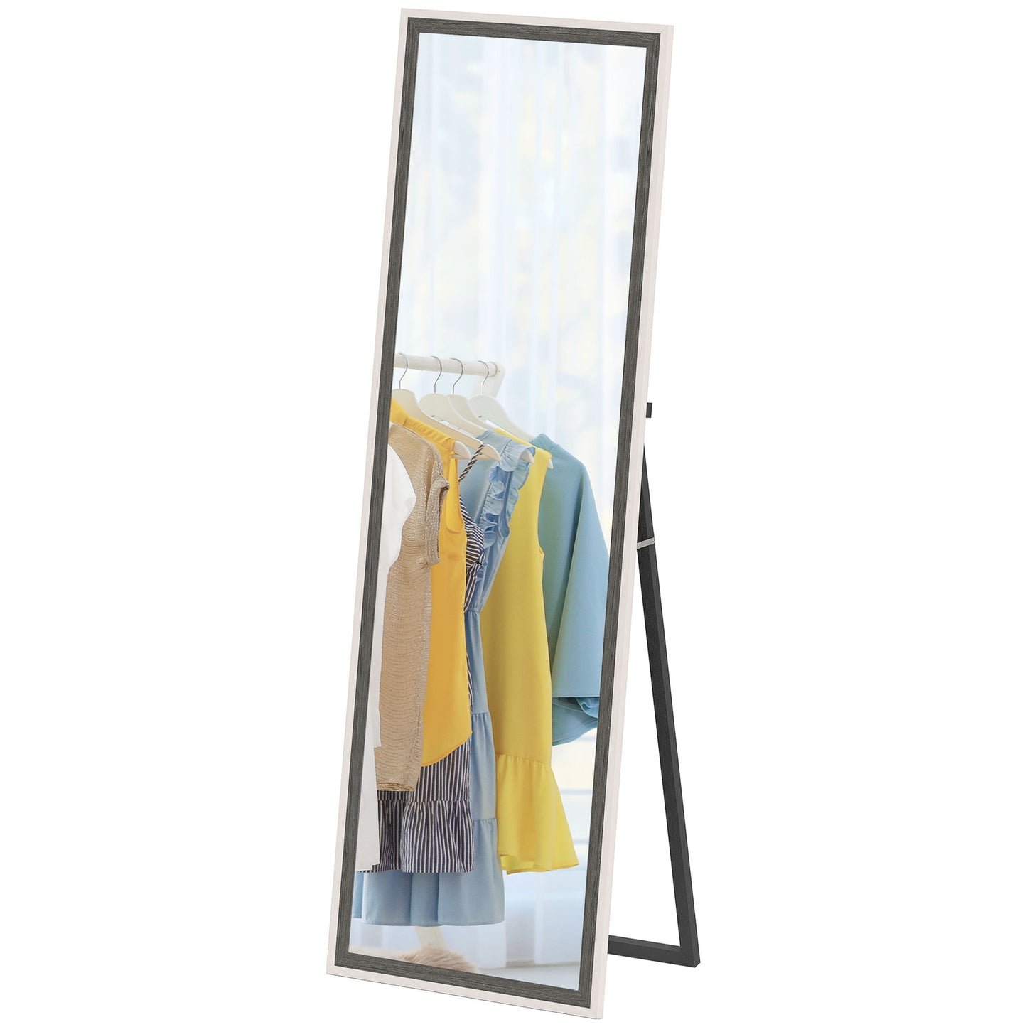 HOMCOM Floor Standing Mirror, Full Length Mirror, Free Standing, Leaning or Wall Mirror with Frame for Bedroom, Dark Wood Grain
