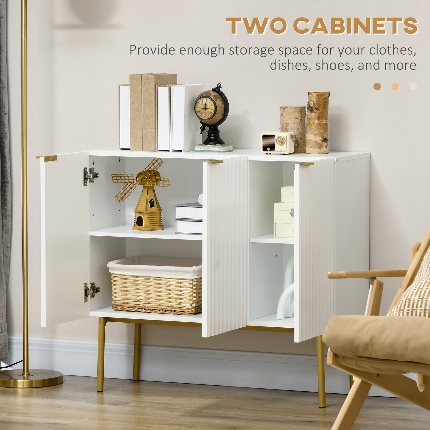 HOMCOM Modern Storage Cabinet Sideboard Buffet Cabinet with Gold Legs for Living Room Dining Room Hallway Grey