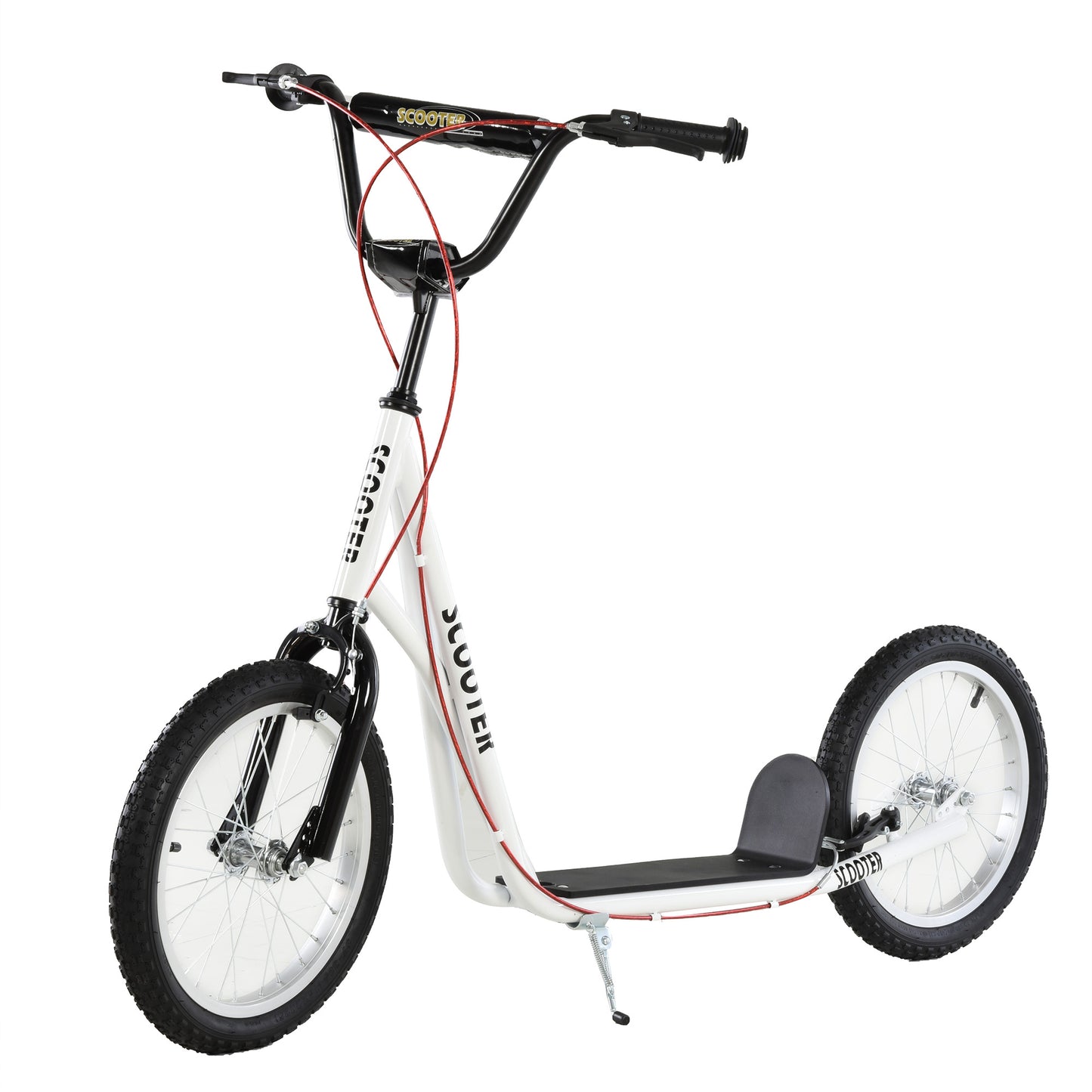 Aosom Kids Kick Scooter for 5+ Year Old, Kids Ride on Toy w/ 16'' Inflatable Wheel Dual Brakes, Black