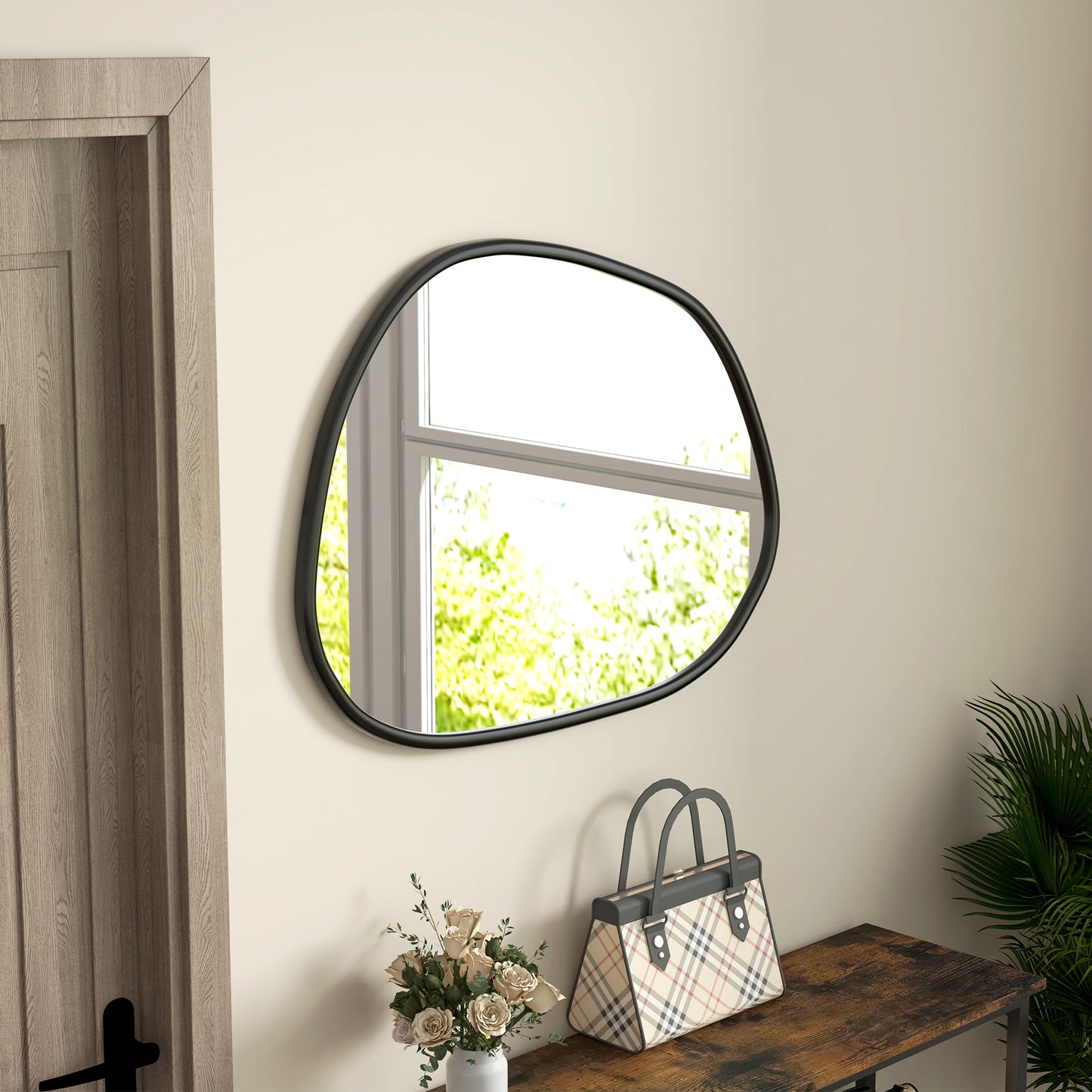 HOMCOM 36" Round Mirror, Bathroom Wall Mirror with Metal Frame, Decorative Vanity Mirror for Living Room, Bedroom, Black
