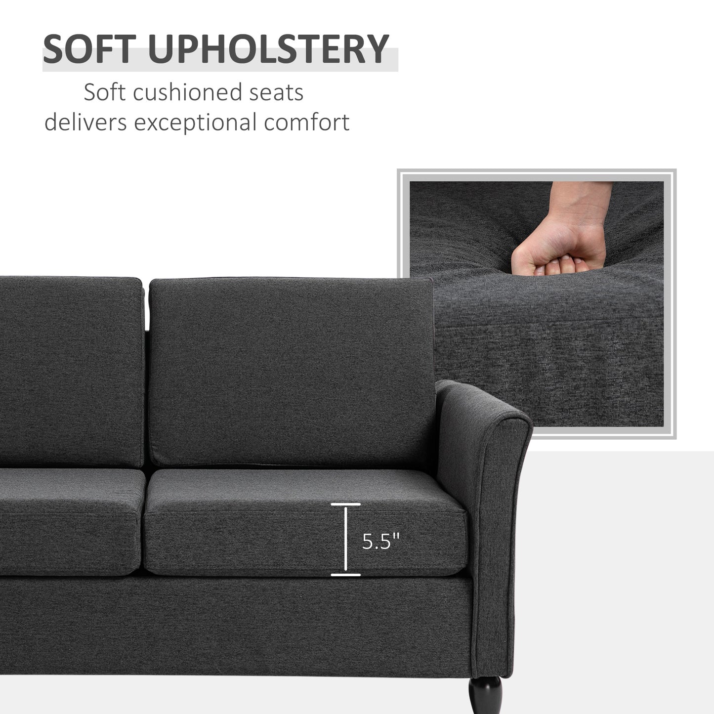 HOMCOM 2-Seat Sofa Two-Seater Couch with Armrests and Wood Legs for Living Room, Bedroom, Dark Grey