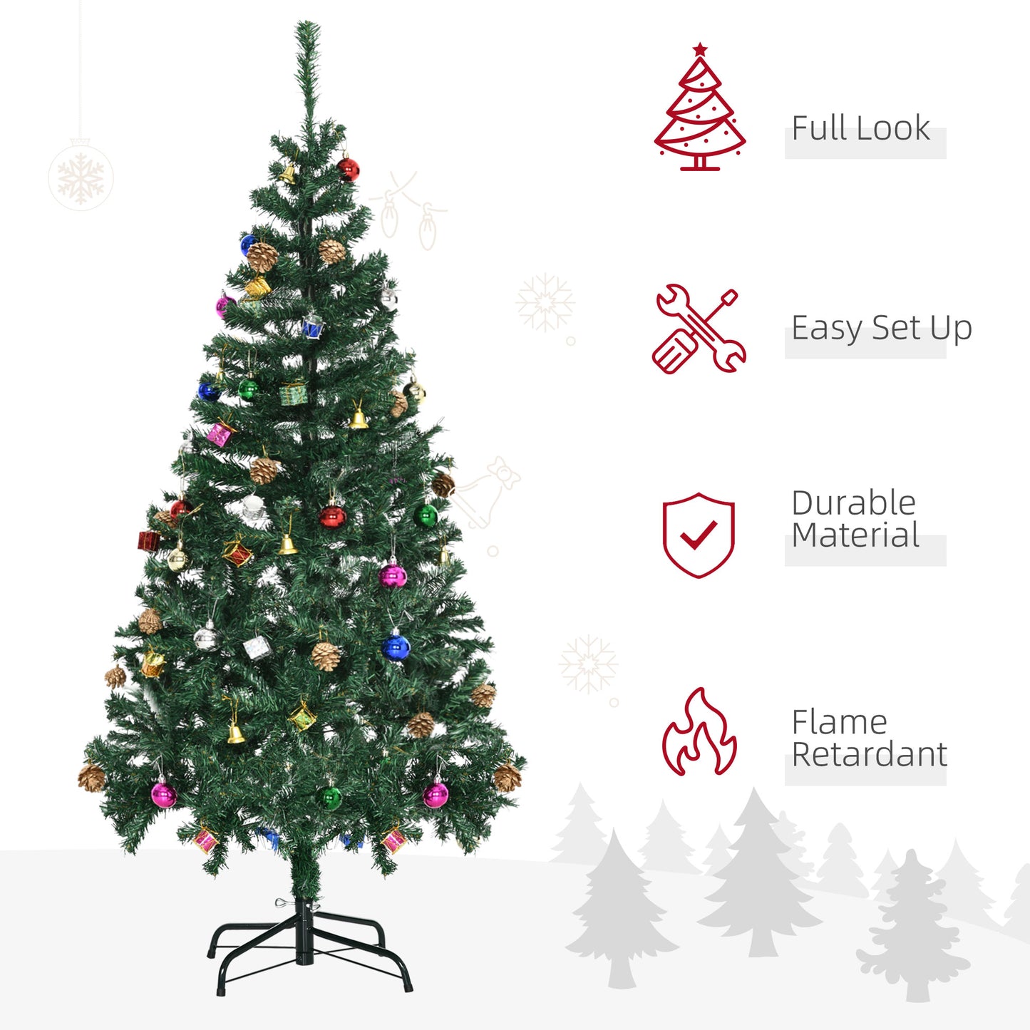 HOMCOM 4.9ft Green Christmas Tree Artificial Xmas Holidays Party with Decoration Ornament