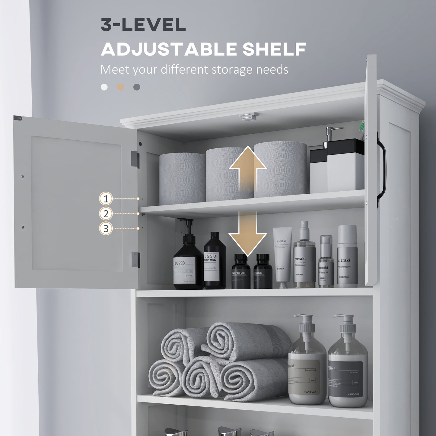 kleankin Modern Over The Toilet Storage, Bathroom Cabinets Over Toilet with Open Shelves and Double Door Cabinet, White