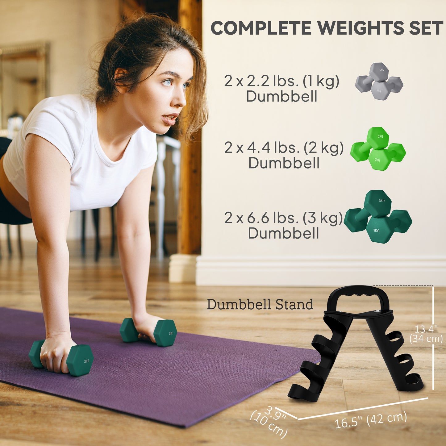 Soozier 26 LBS Hex Dumbbell Set with Vertical Rack, Adjustable Dumbbells, Hand Weights for Home Gym Strength Training, Green