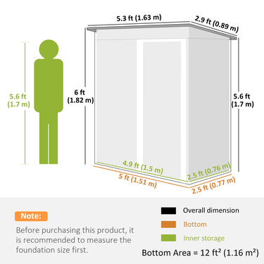 Outsunny 5 x 3 FT Outdoor Storage Shed with Sliding Door and Sloped Roof, Steel Frame Garden Shed Tool Equipment, Black