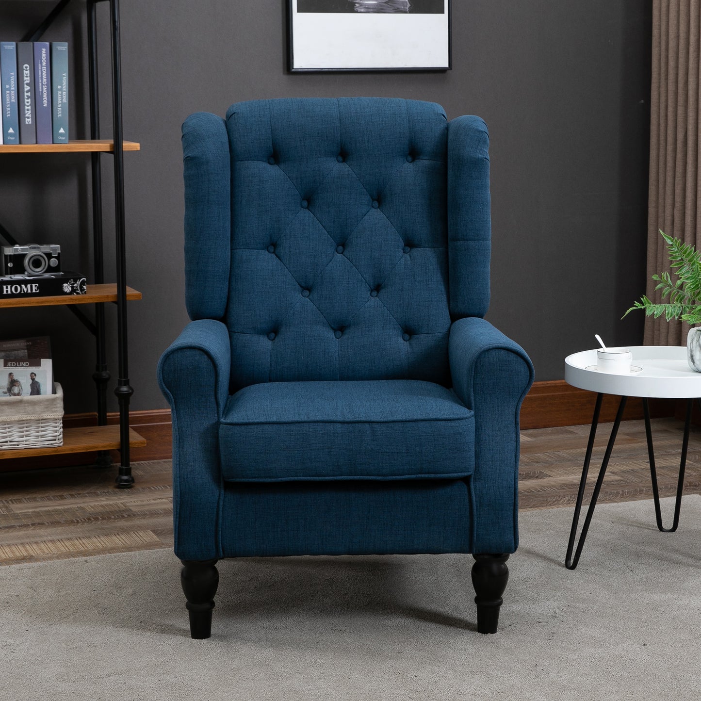 HOMCOM Fabric Accent Chair, Button Tufted Armchair, Upholstered Modern Living Room Chair, Wingback Chair with Wood Legs, Rolled Arms, Thick Padding for Bedroom, White