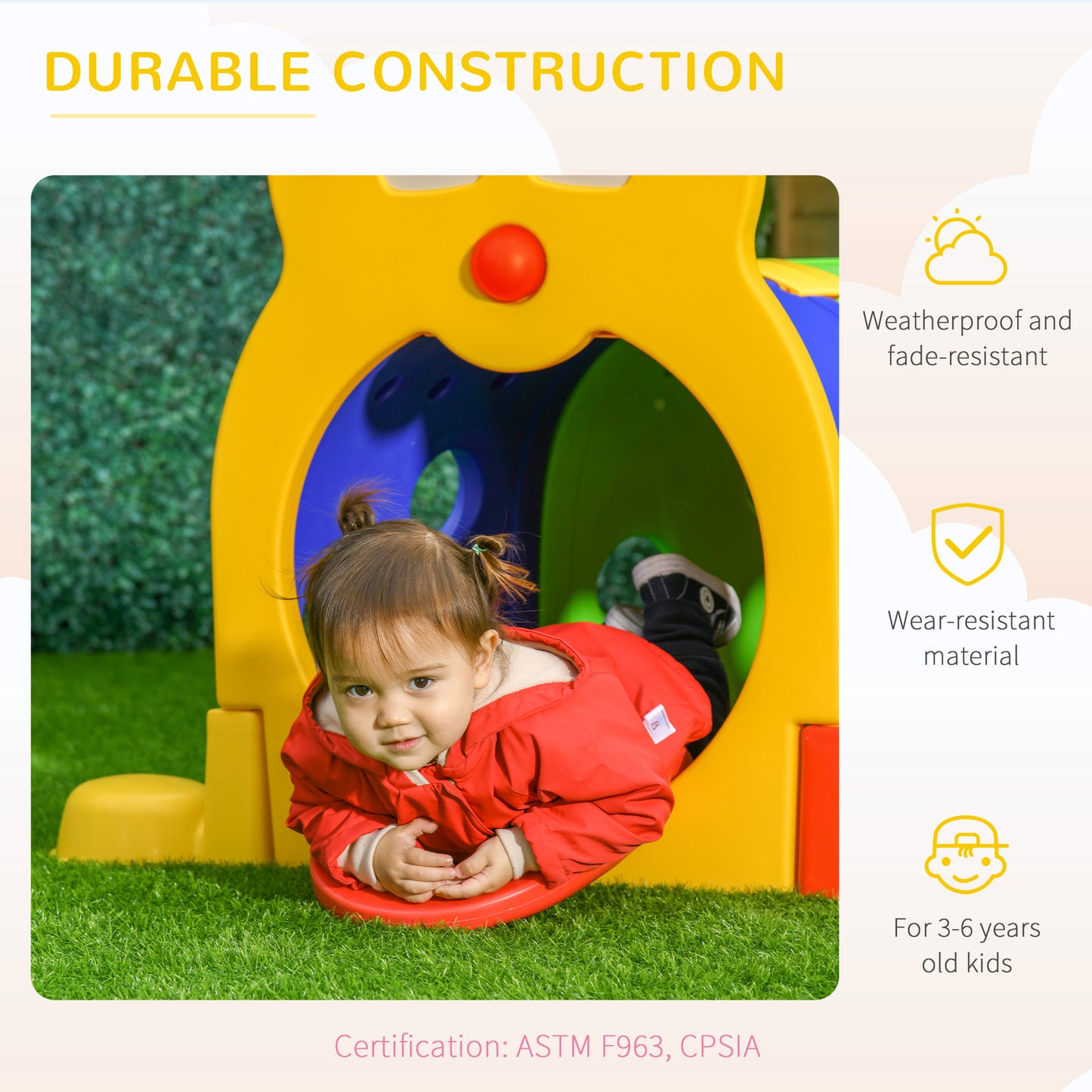 Qaba Caterpillar Design Tunnel for Kids to Crawl Through, for 3-6 Years, Multicoloured