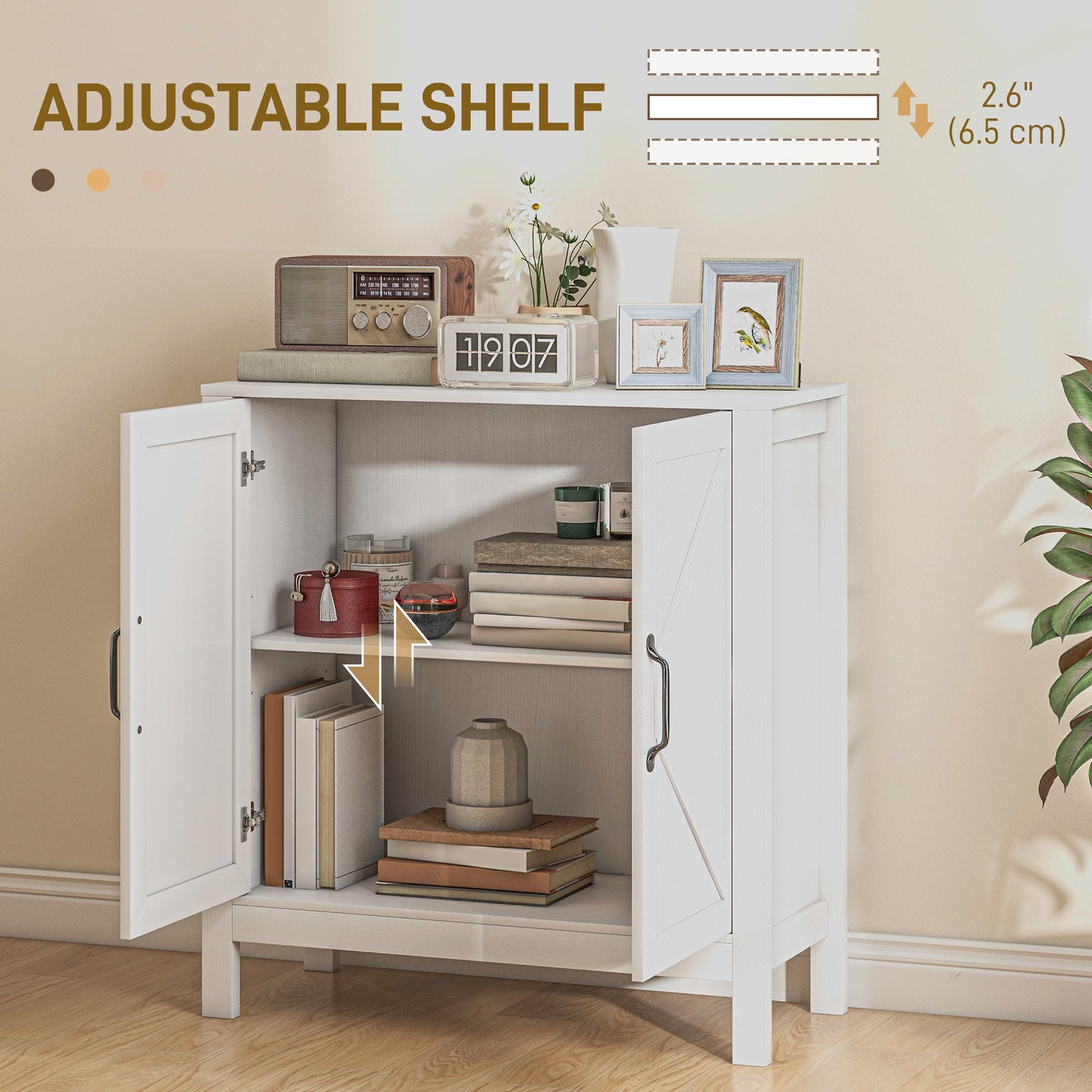 HOMCOM Sideboard Buffet, Kitchen Storage Cabinet with Barn Door and Adjustable Shelves, Storage Pantry, White Wood Grain