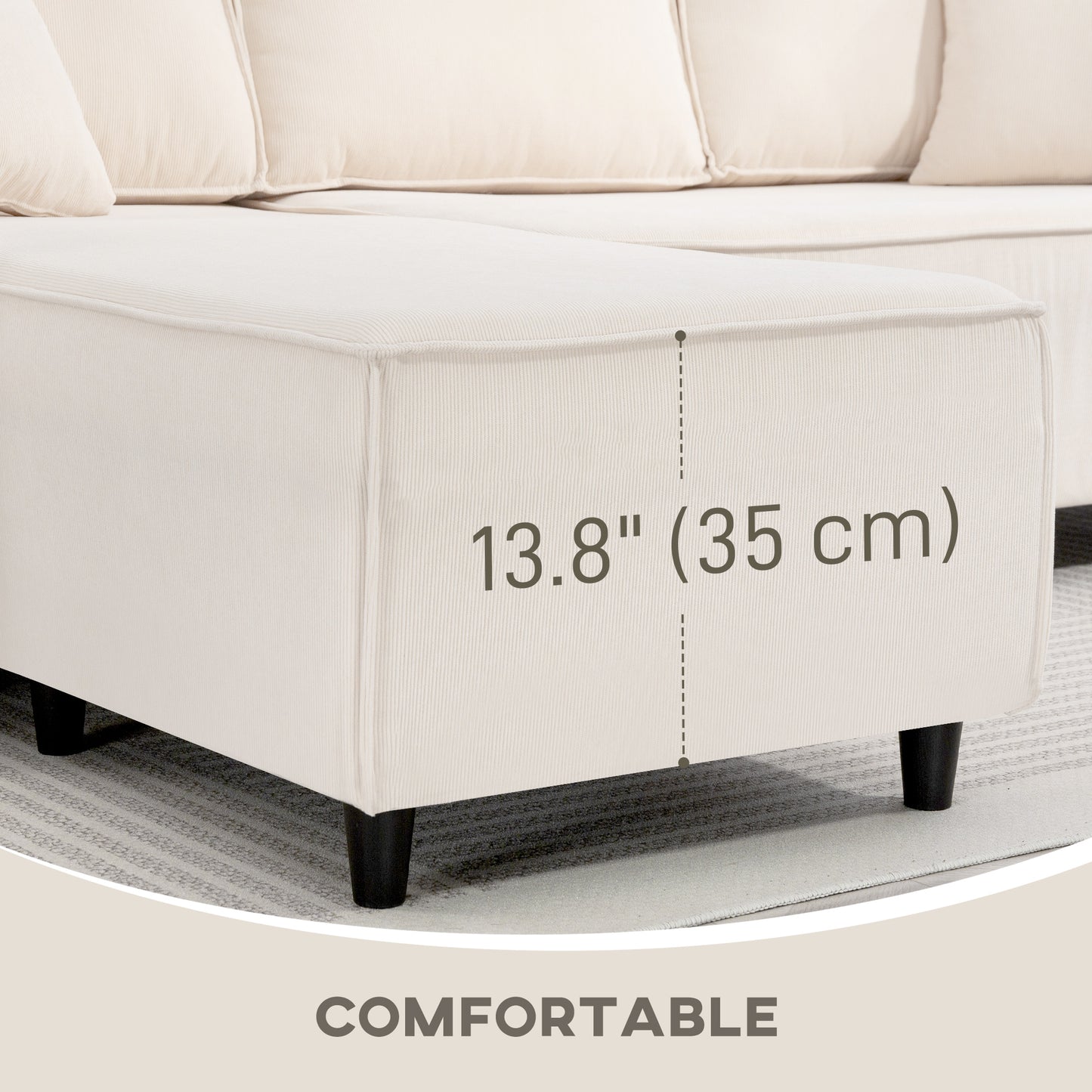 HOMCOM U Shape Couch with Double Chaise Lounge, Modern 4 Seater Sofa with Wooden Legs, Fabric Sofa for Living Room, Dark Grey