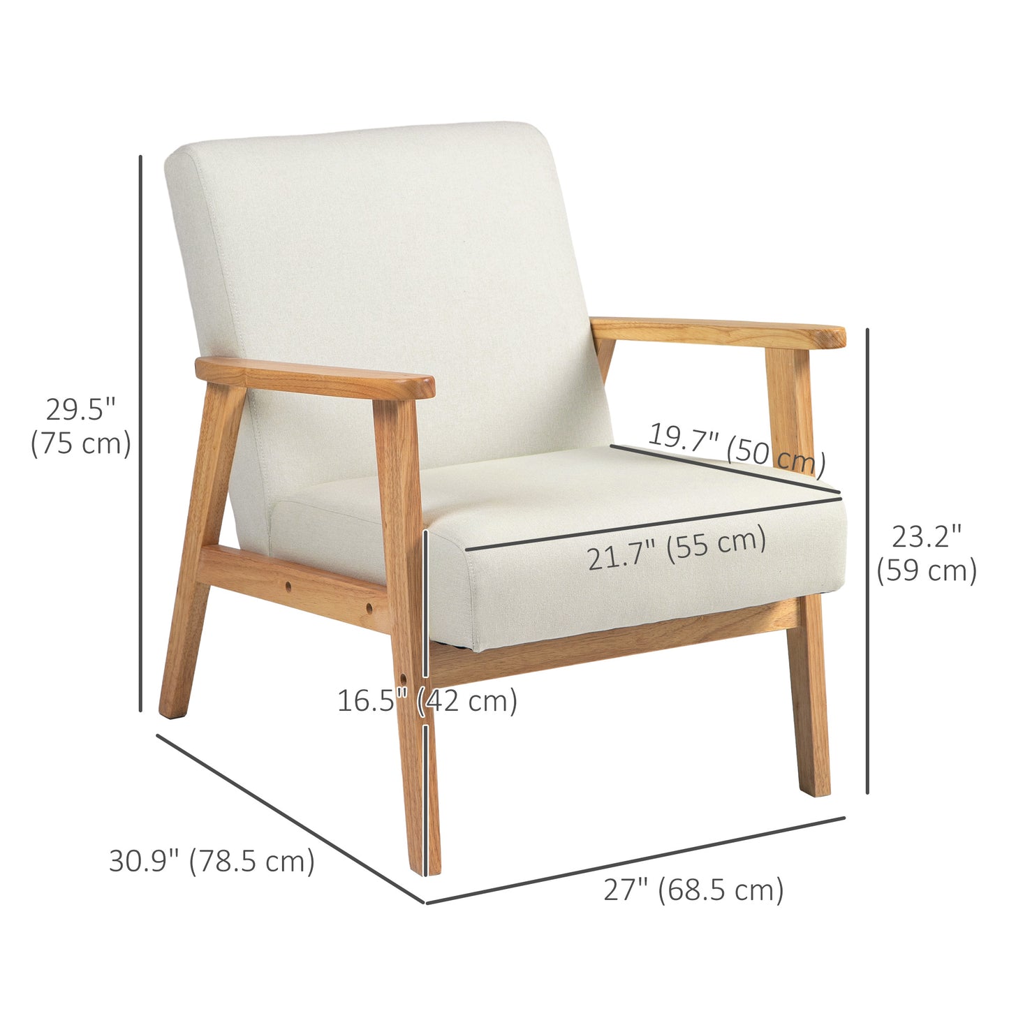 HOMCOM Mid-Century Modern Accent Chair Retro Fabric Armchair Wooden Arm Upholstered Lounge Chair for Living Room Floral