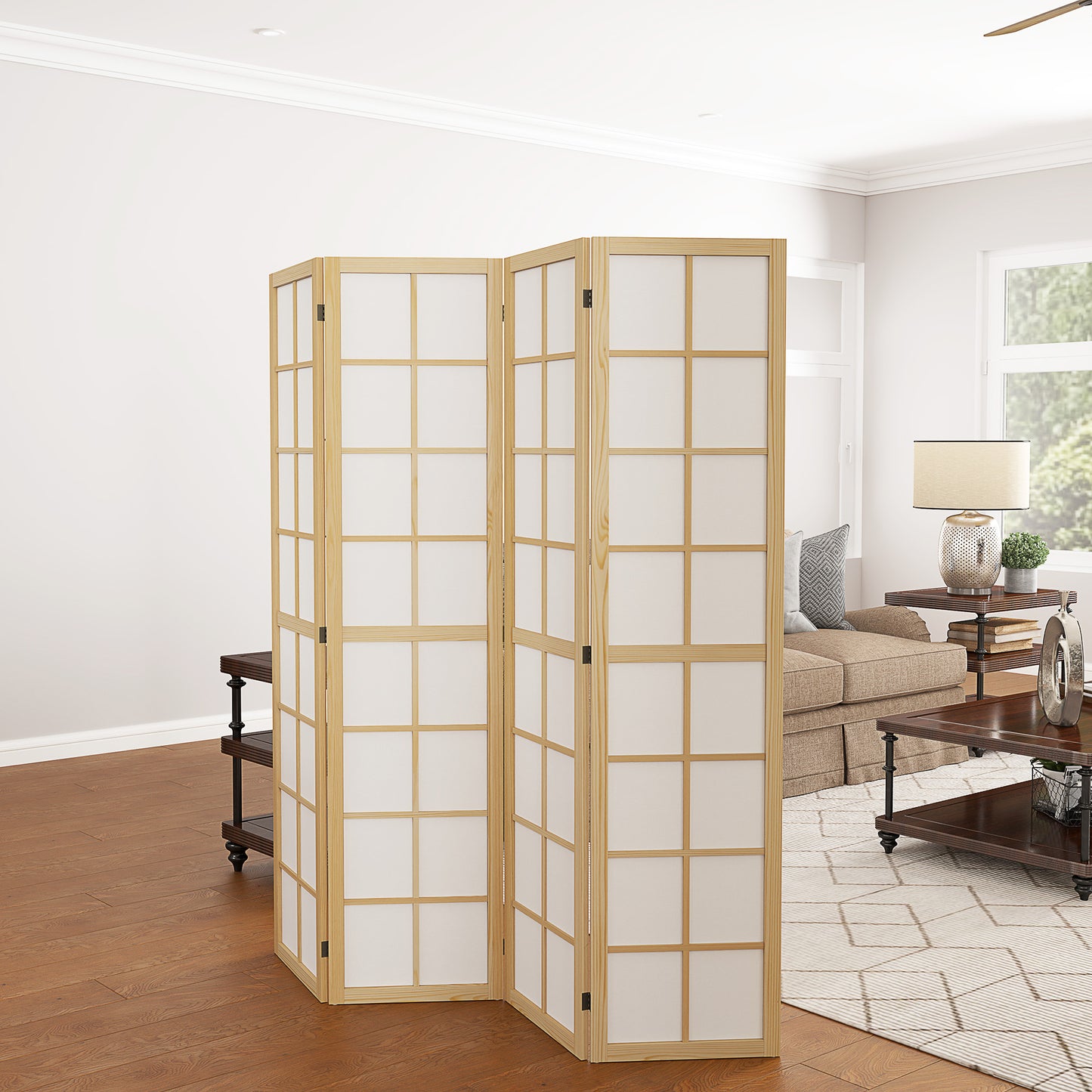HOMCOM 4 Panel Room Divider, 5.6 ft Folding Wall Divider Room Partition for Home Office, Bedroom, Living Room