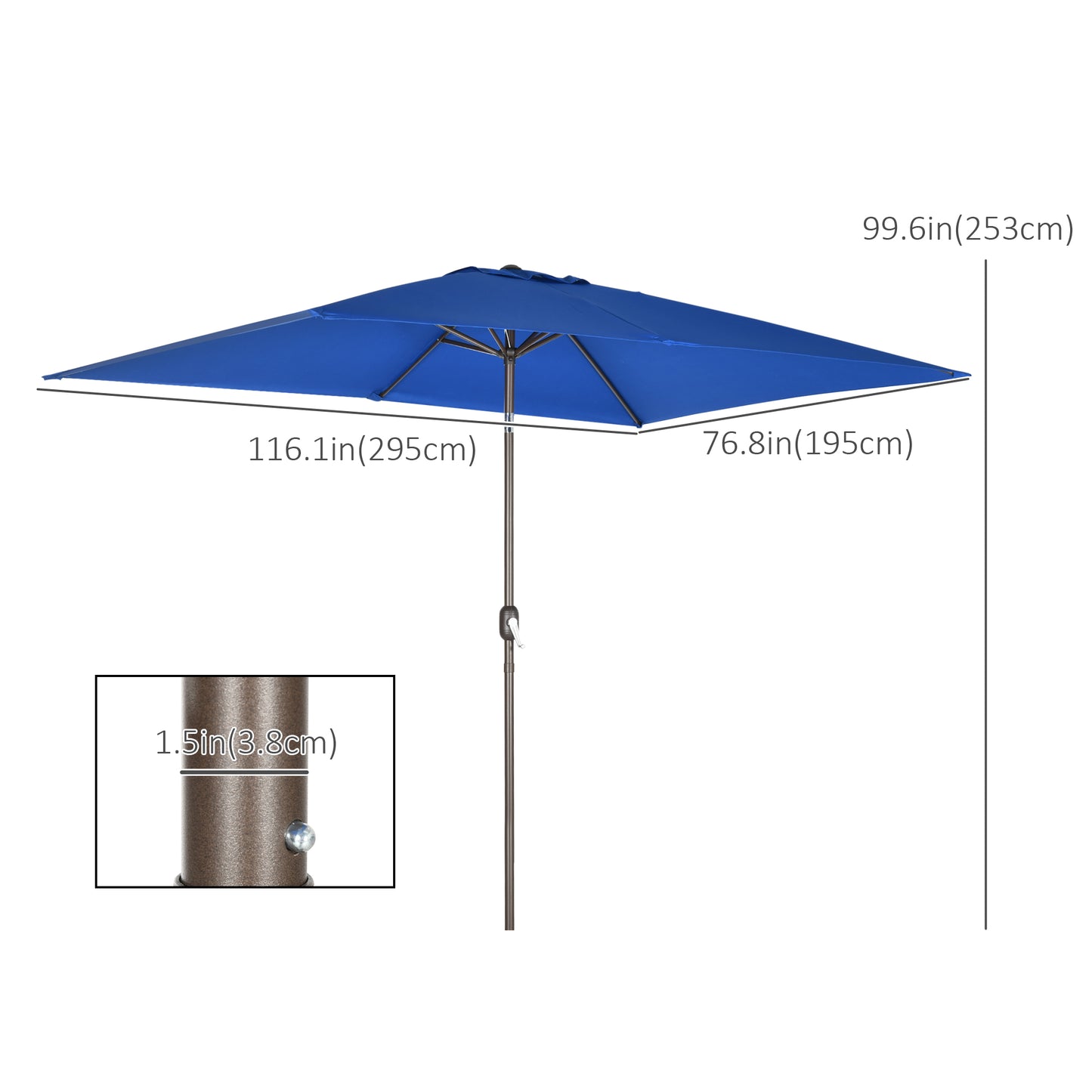 Outsunny 6.5x10ft Patio Umbrella, Rectangle Market Umbrella with Aluminum Frame and Crank Handle, Garden Parasol Outdoor Sunshade Canopy, Blue