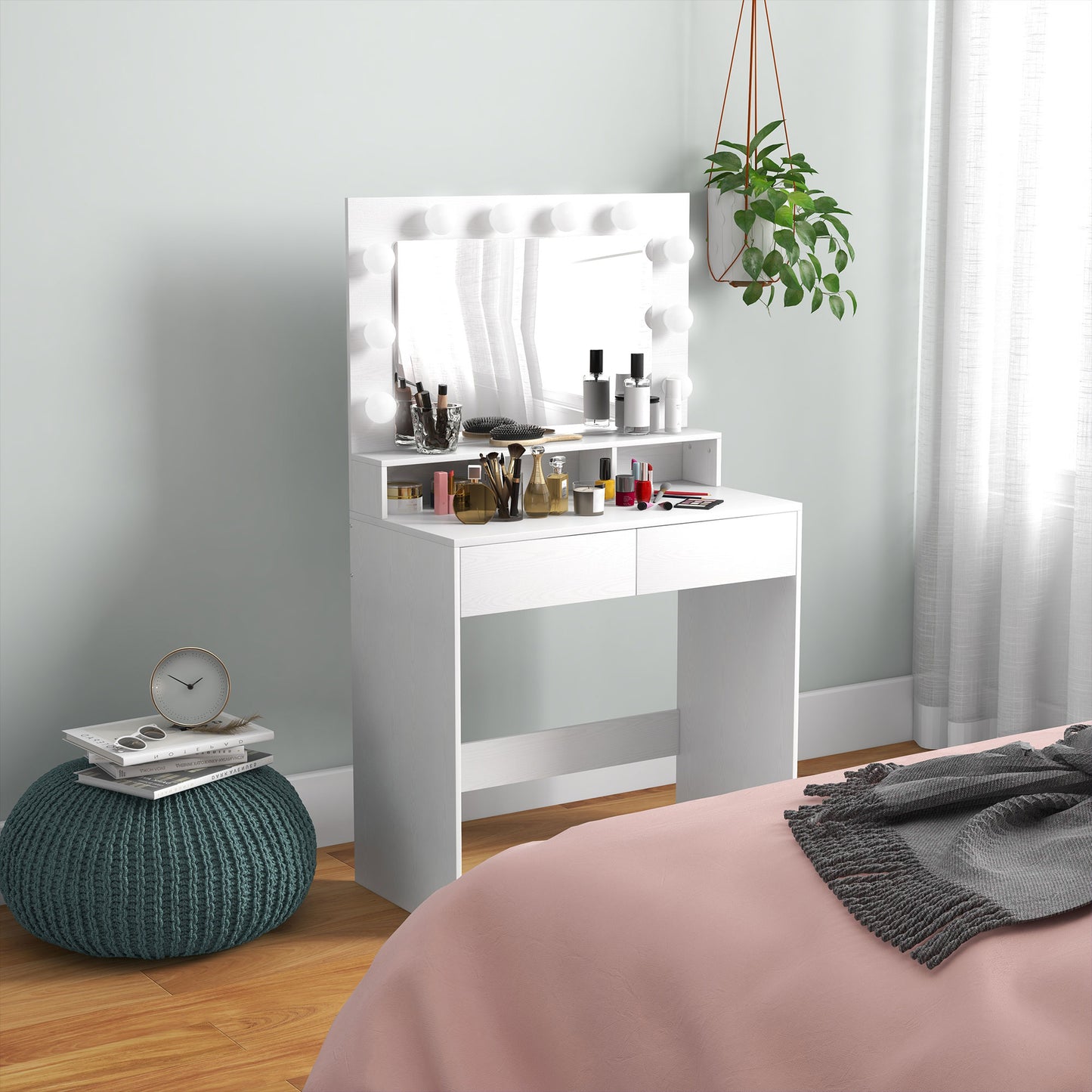 HOMCOM Vanity Table, Makeup Dressing Table with LED Lighting Mirror, Drawers, for Bedroom, Black
