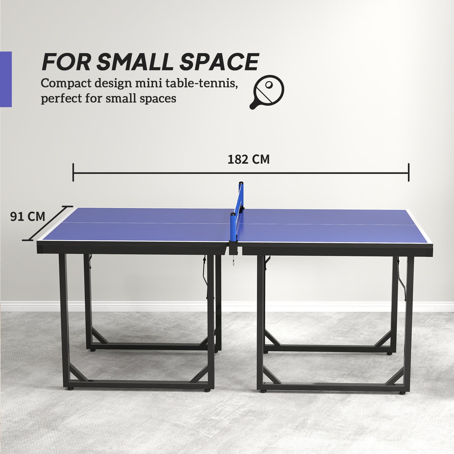 Soozier 6x3ft Compact Midsize Table Tennis Table Multi-Use Family Ping-pong Table Free Standing Folding Blue