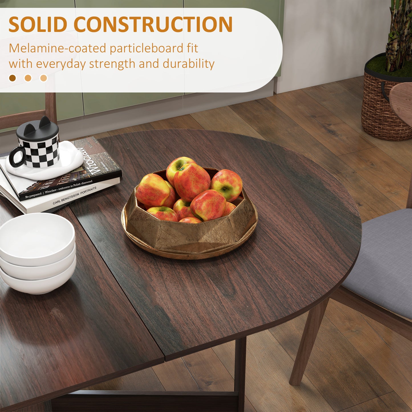 HOMCOM Oval Folding Dining Table, Space Saving Drop Leaf Kitchen Table for Dining Room, Living Room, Distressed Brown