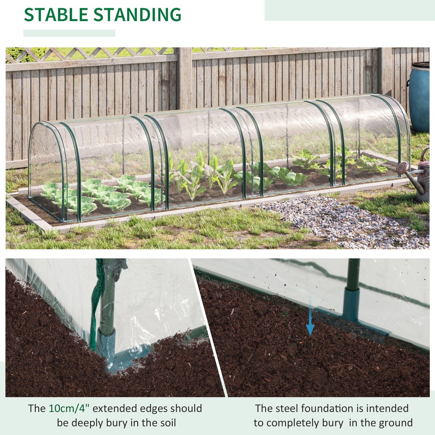 Outsunny 138"x39"x32" Transparent PVC Mini Tunnel Greenhouse Garden Green Grow Shed Portable Plant Flower Warm House Steel Frame Zipped Doors