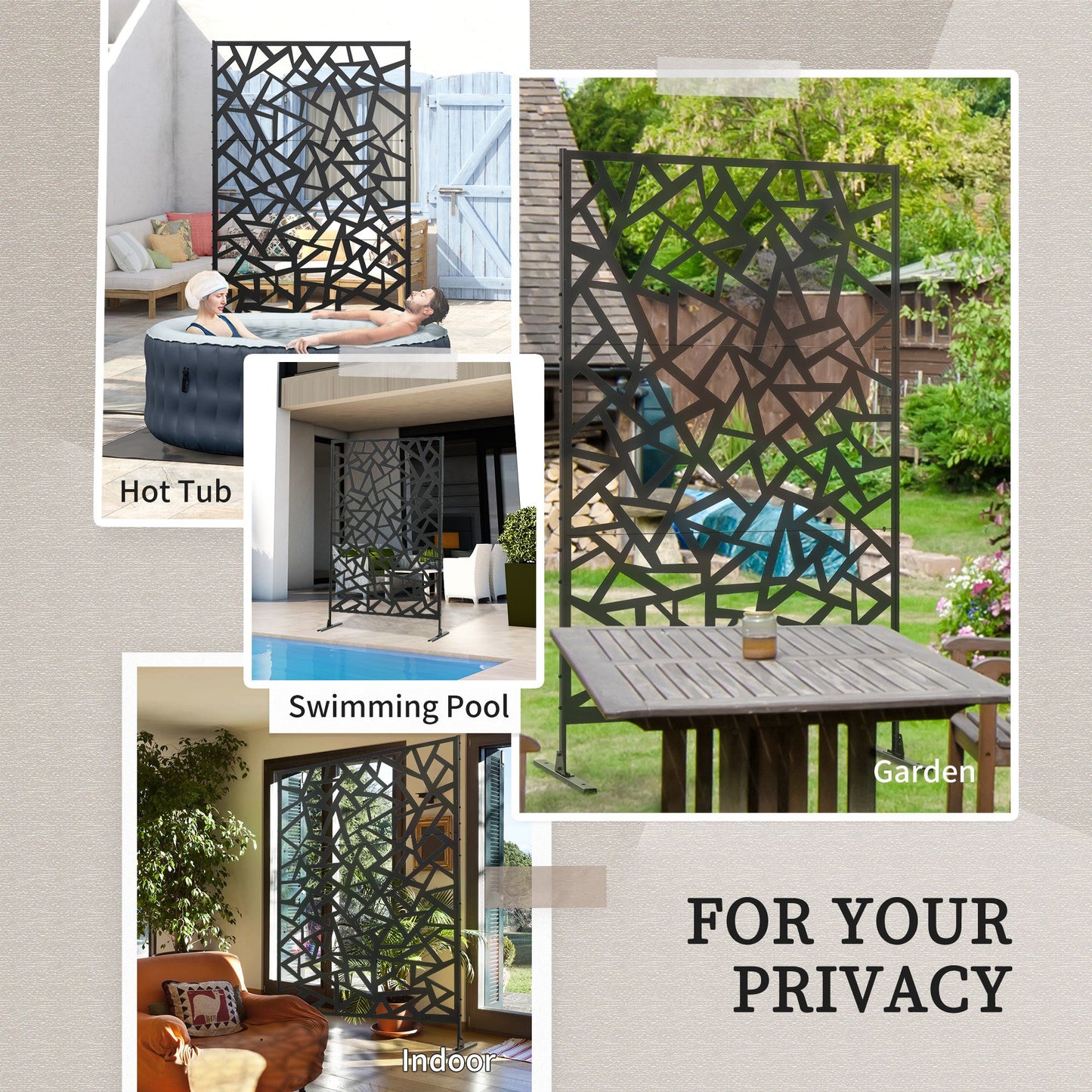 Outsunny Garden Privacy Screen, Decorative Outdoor Divider, Metal Privacy Screen with Stand, Irregular Fence Style, Black