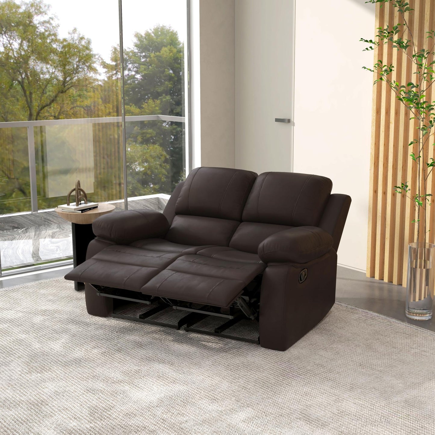HOMCOM Double Reclining Loveseat, PU Leather Manual Recliner Sofa Chair with Pullback Control Footrest for Living Room, Black
