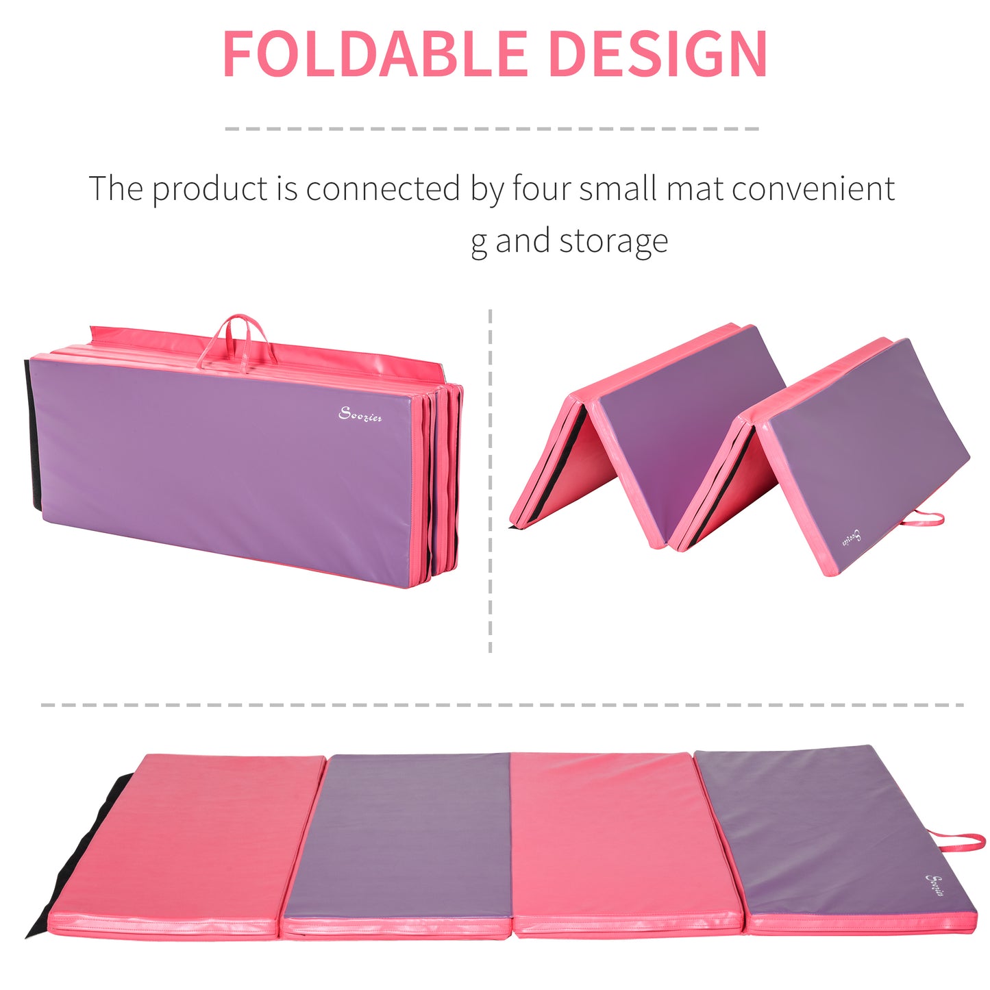 Soozier 4'x6'x2'' Folding Gymnastics Tumbling Mat, Exercise Mat with Carrying Handles for Yoga, MMA, Martial Arts, Stretching, Core Workouts, Pink and Purple