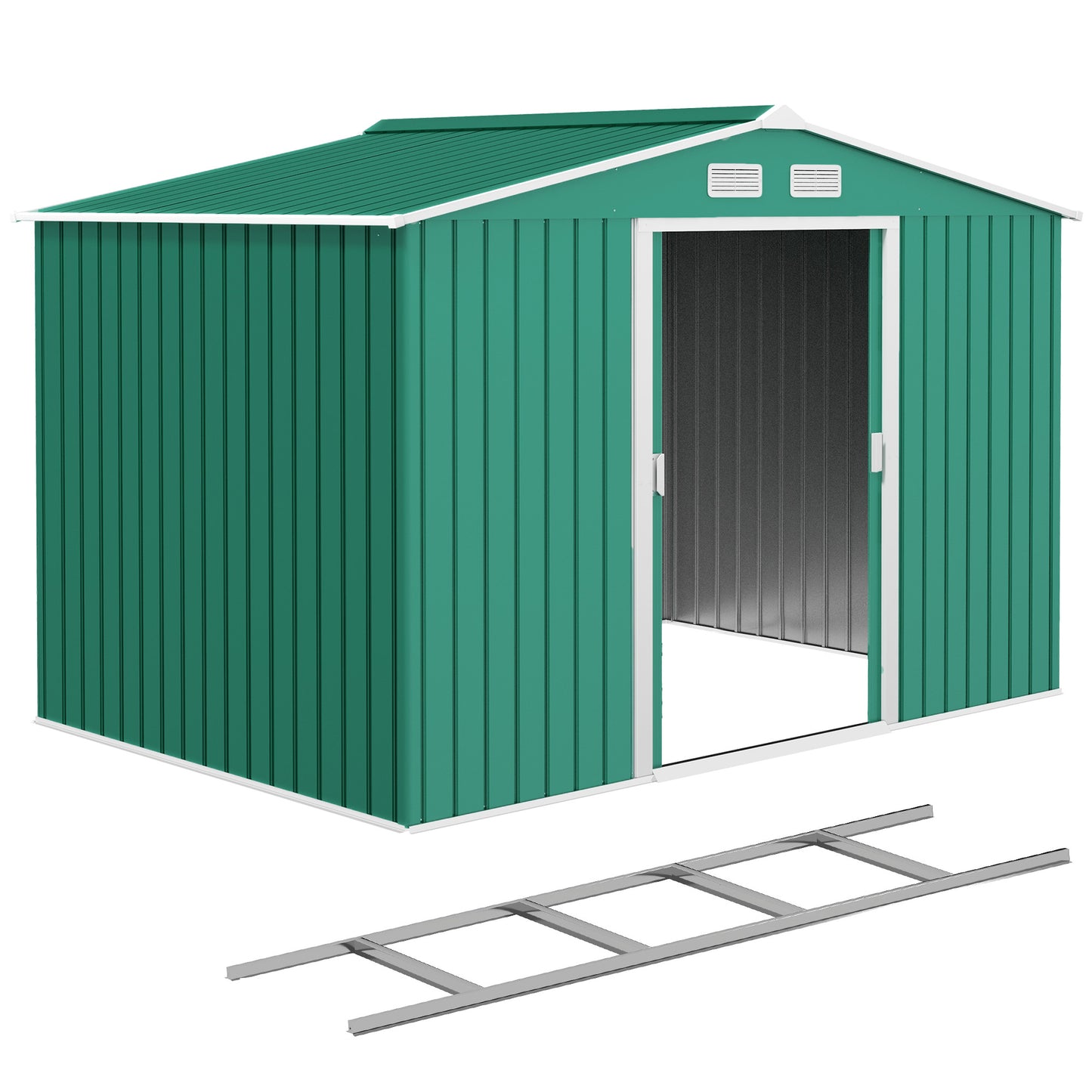 Outsunny 9.1'x6.4'x6.3' Garden Storage Shed w/ Floor Foundation Metal Tool Storage House w/ Double Doors Dark Grey Yellow