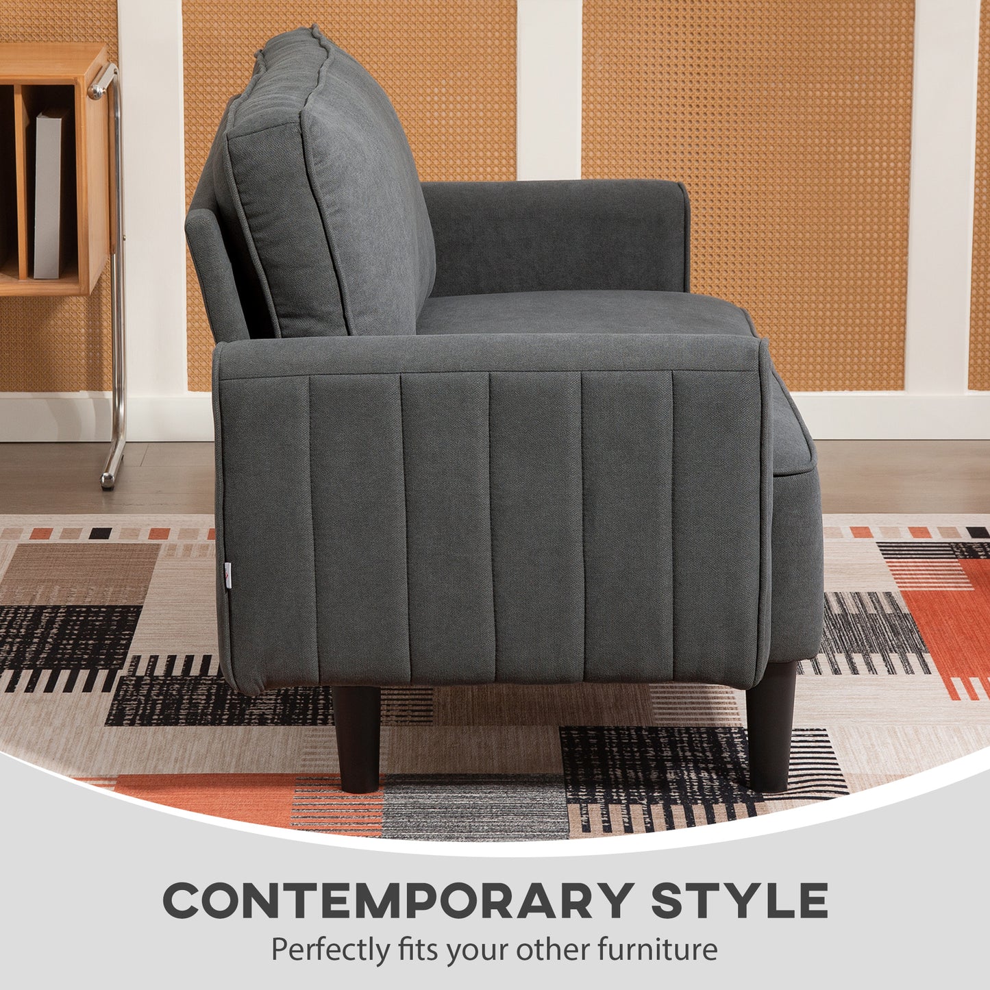 HOMCOM Loveseat Sofa, Linen 2 Seater Sofa Couch with Thick Padded Seat & Backrest for Living Room, Home Office, Dark Grey