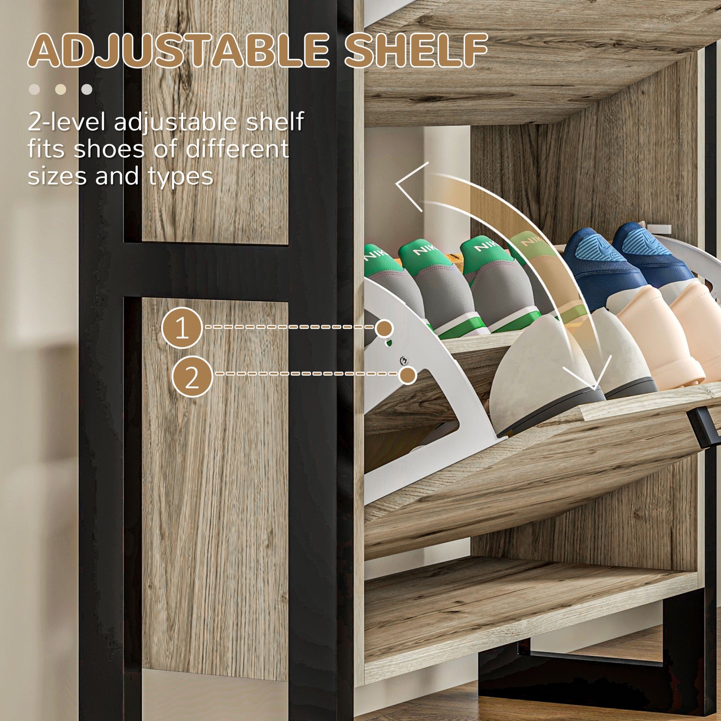 HOMCOM Shoe Cabinet with 3 Flip Drawer, Narrow Slim Shoe Storage Cabinet for 15 Pairs, Walnut