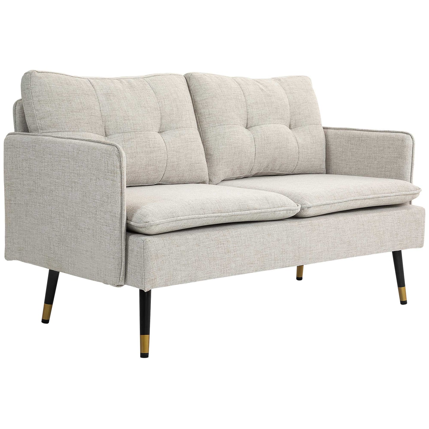 HOMCOM 55" Loveseat Sofa for Bedroom, Modern Love Seats Furniture with Button Tufting, Upholstered Small Couch for Living Room, Small Space, Grey