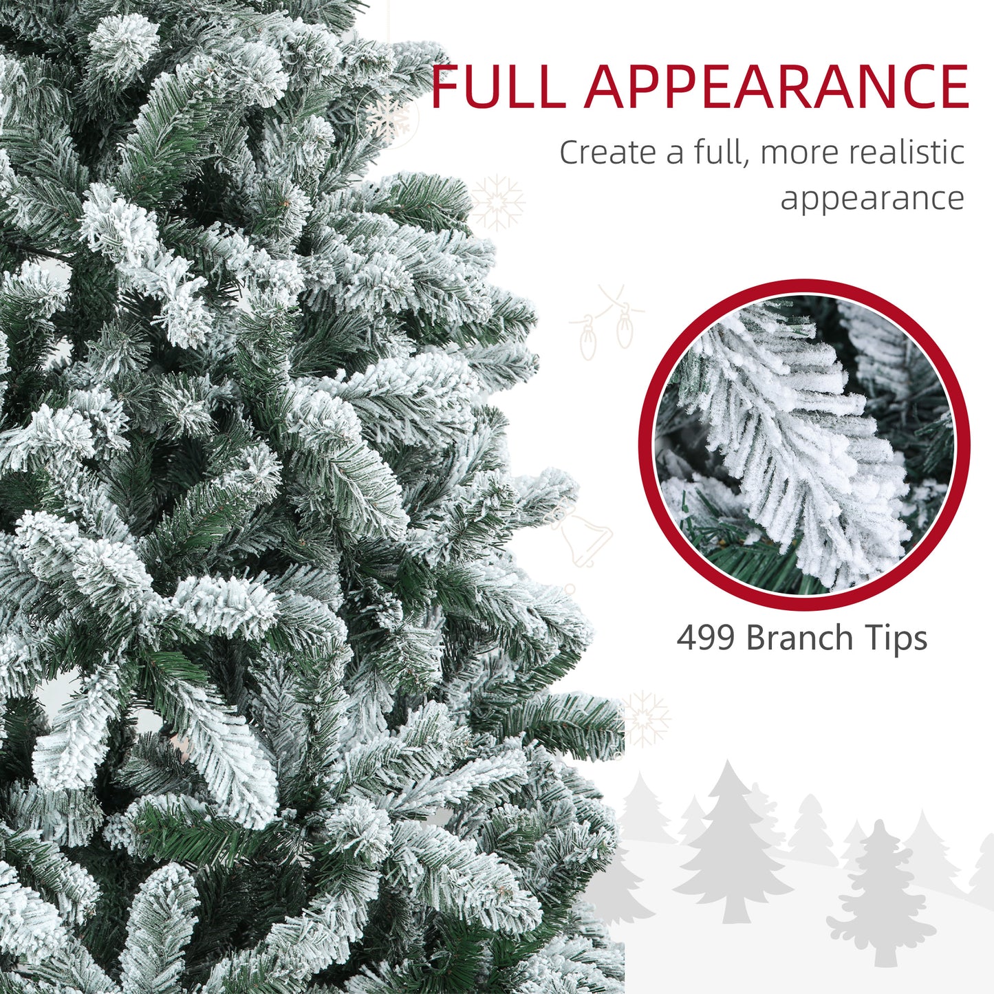 HOMCOM 5 Foot Artificial Flocked Christmas Tree with Snow, Metal Stand, Hinged Xmas Tree for Home Office Holiday